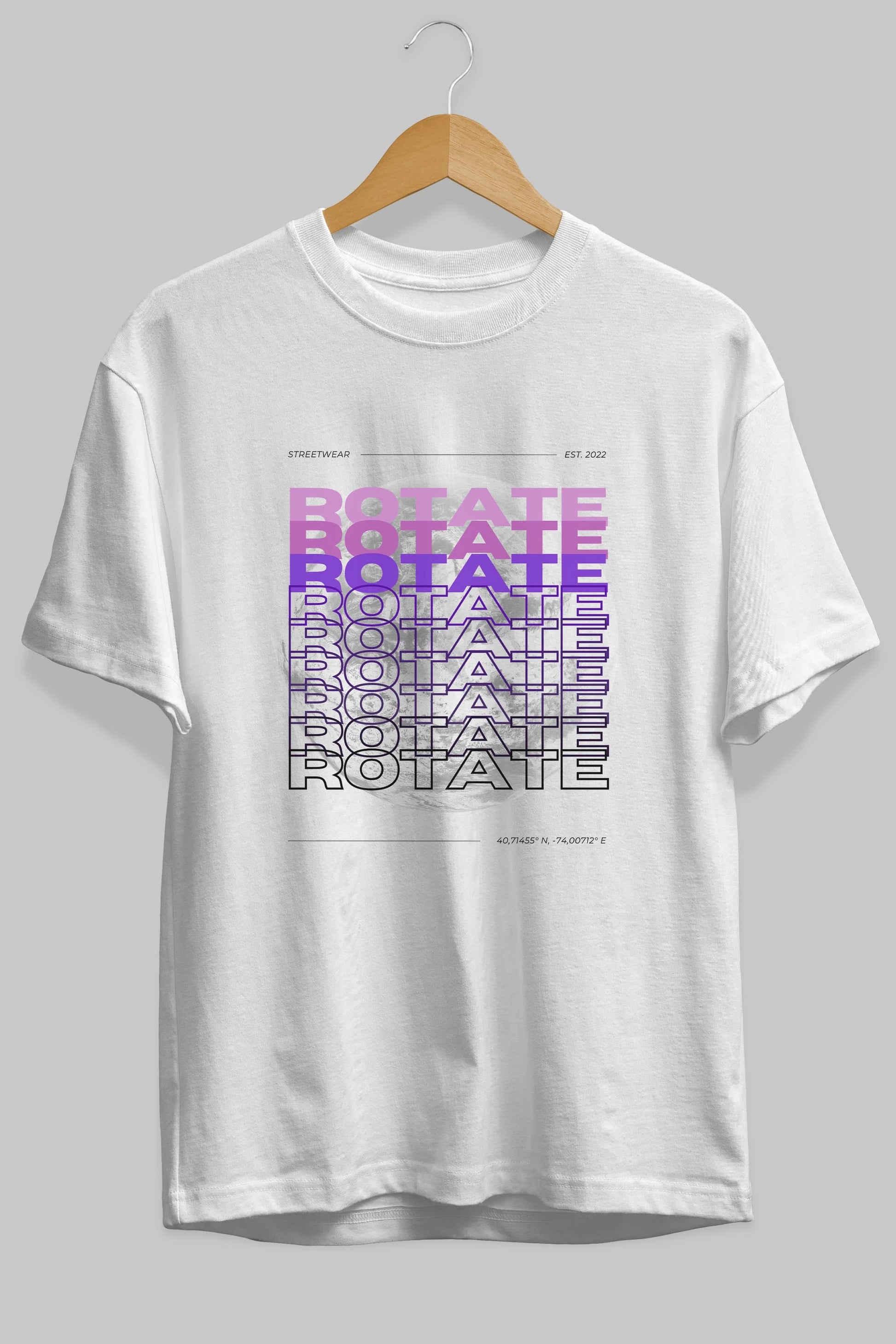 Rotate Yazılı Ön Baskılı Oversize t-shirt Erkek Kadın Unisex