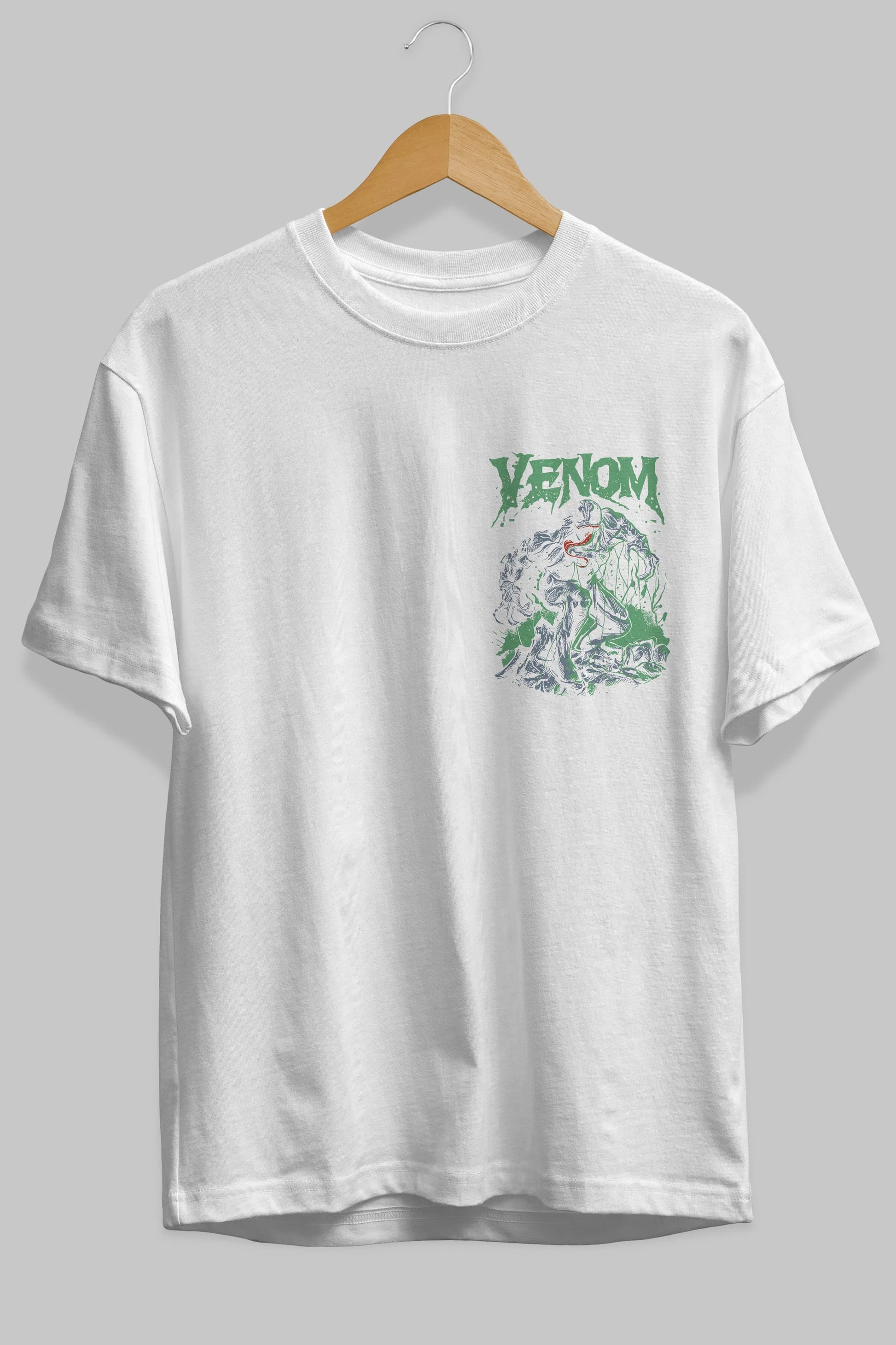 Venom (3) Ön Sol Baskılı Oversize t-shirt Erkek Kadın Unisex %100 Pamuk Bisiklet Yaka tişort