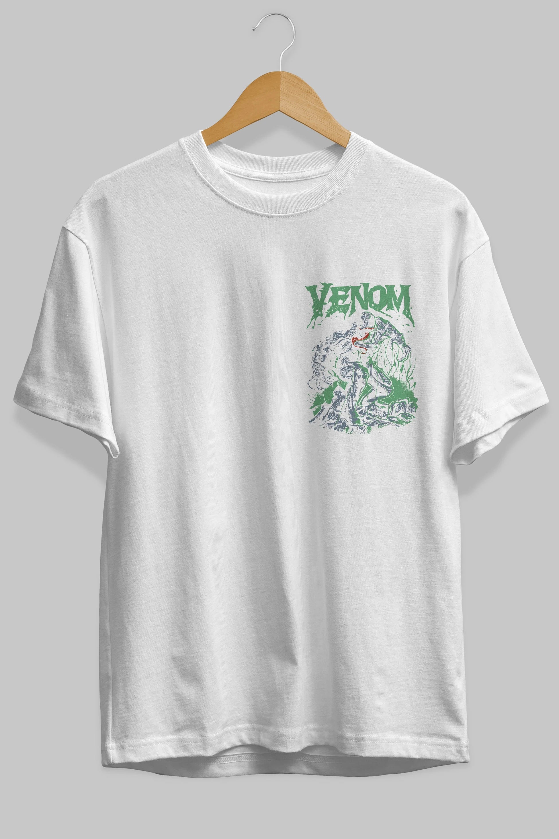 Venom (3) Ön Sol Baskılı Oversize t-shirt Erkek Kadın Unisex %100 Pamuk Bisiklet Yaka tişort