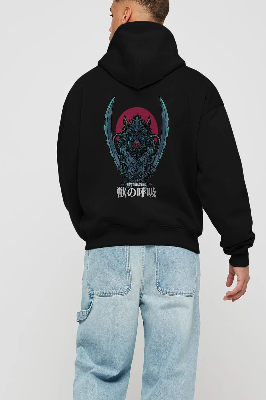 Inosuke DEMON SLAYER Anime Arka Baskılı Hoodie Oversize Kapüşonlu Sweatshirt Erkek Kadın Unisex