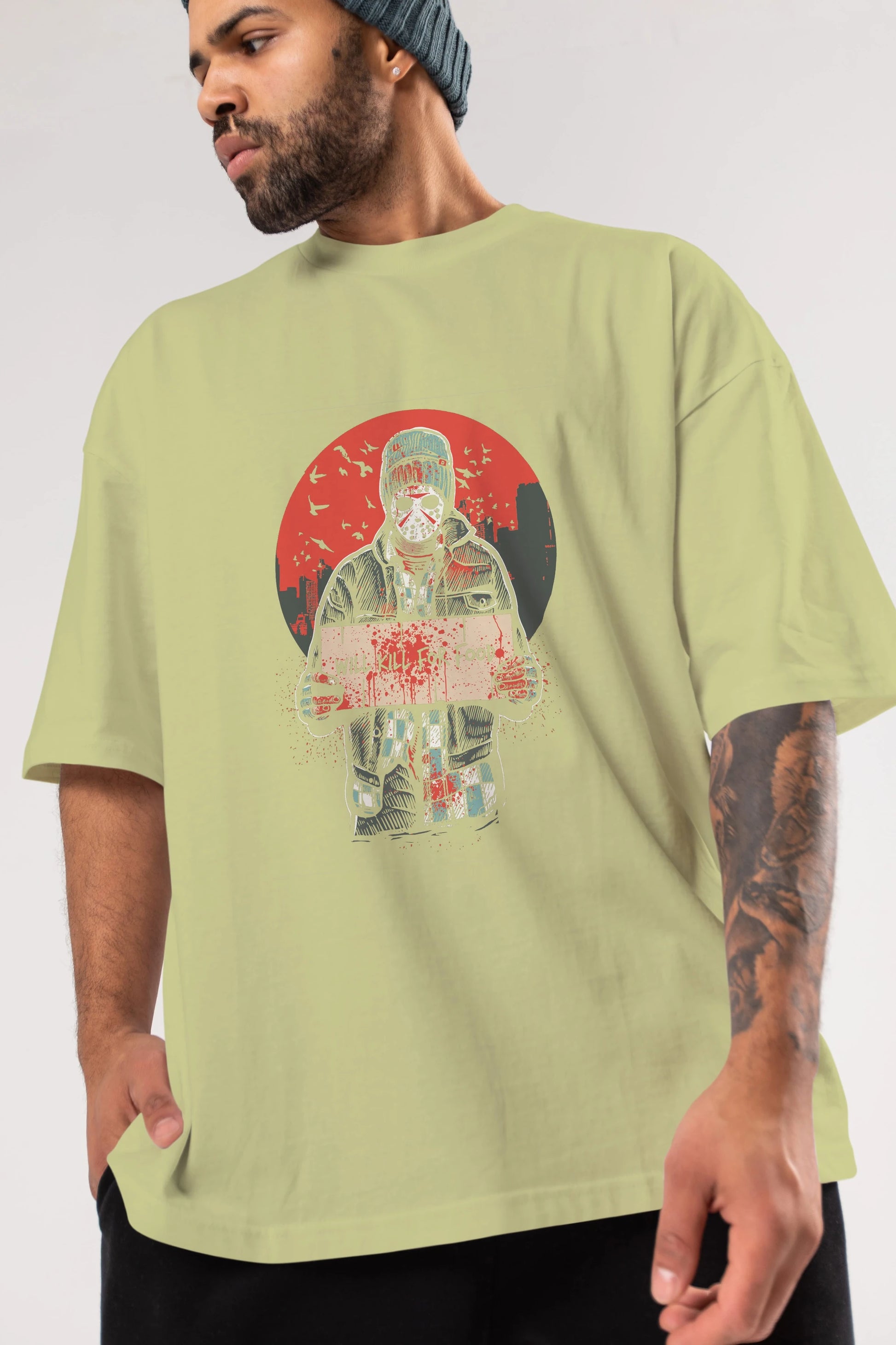 Kill For Food Ön Baskılı Oversize t-shirt Erkek Kadın Unisex %100 Pamuk tişort