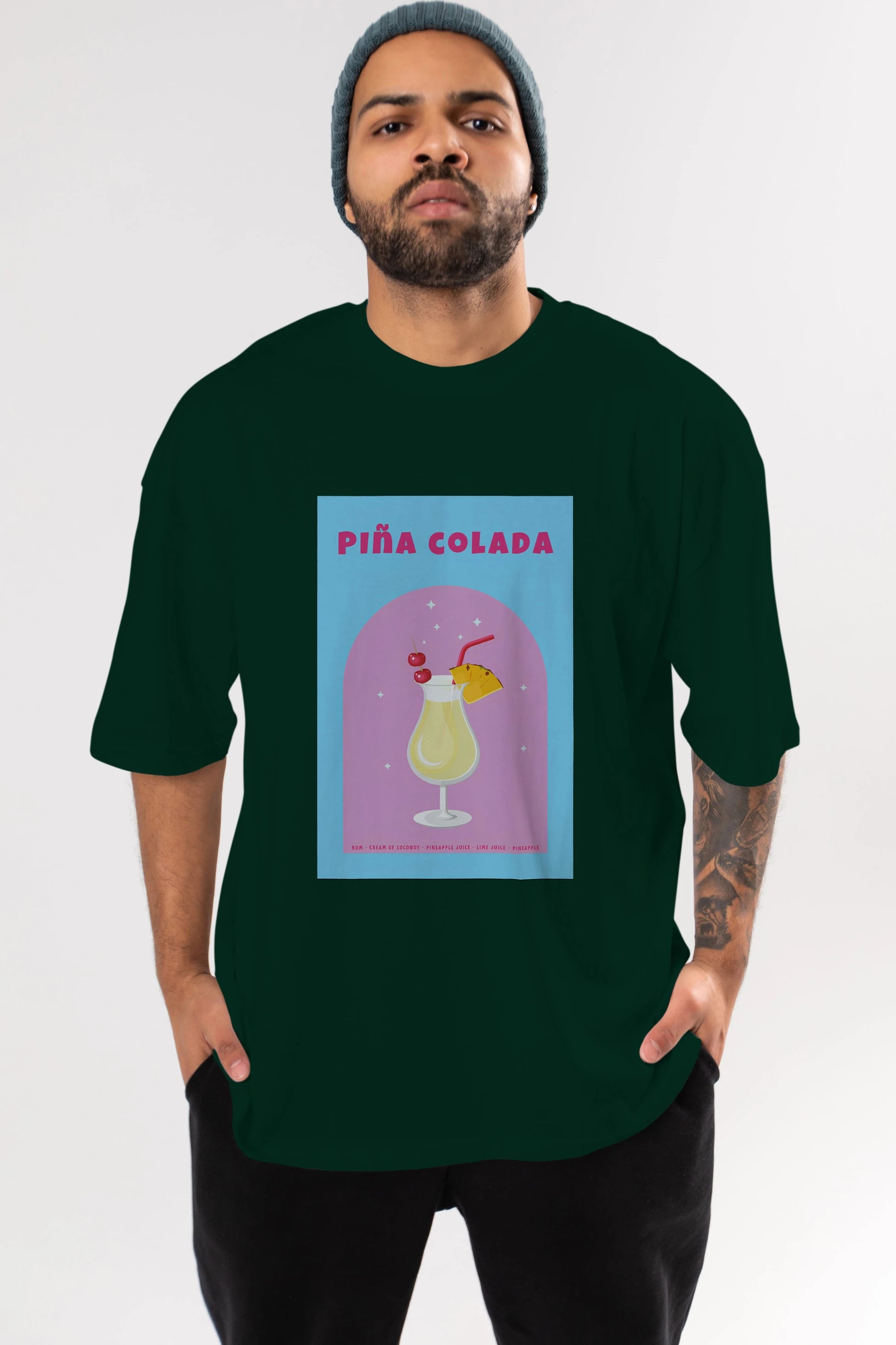 Pina Colada 2 Ön Baskılı Oversize t-shirt Erkek Kadın Unisex %100 Pamuk Bisiklet Yaka tişort
