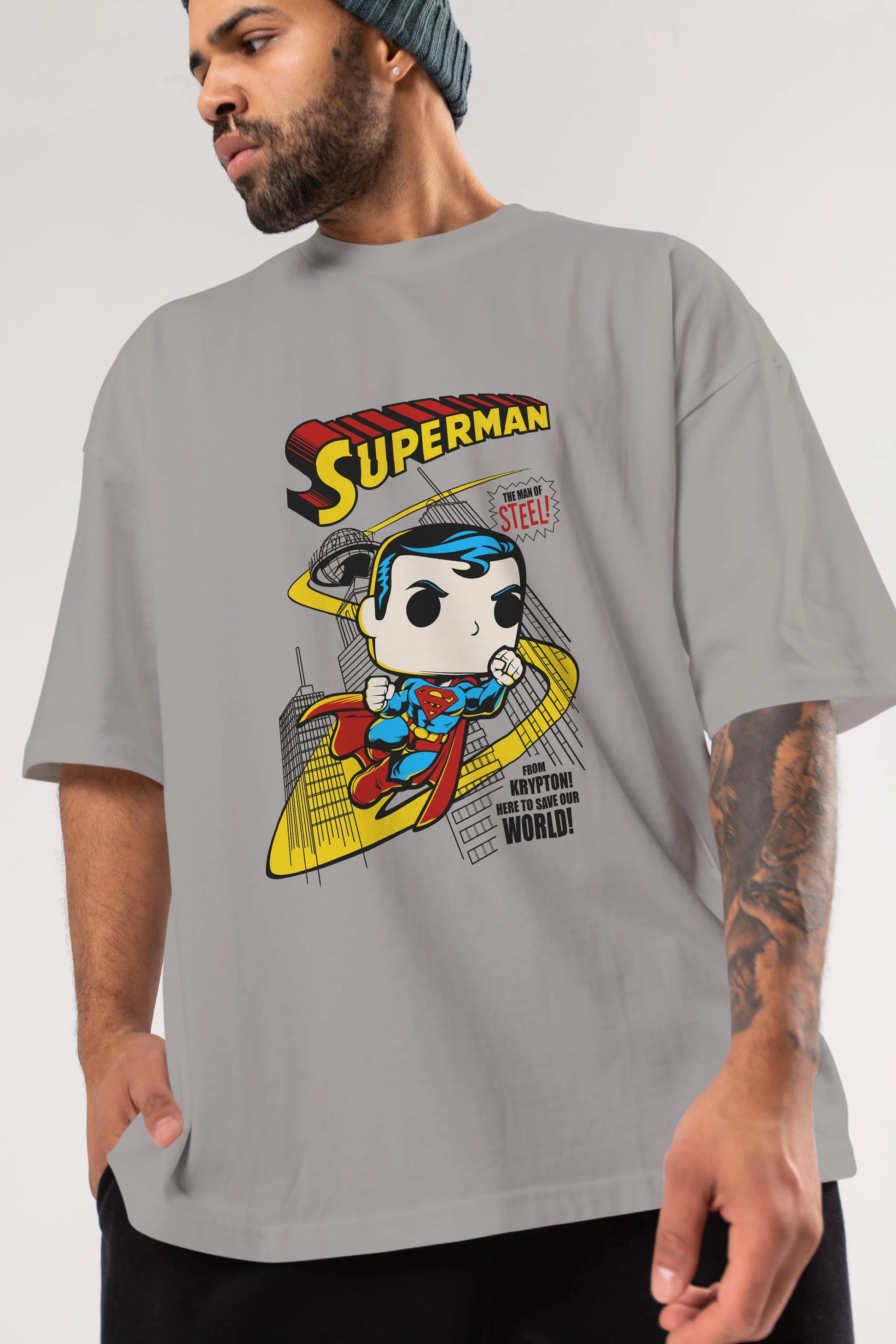 Superman (2) Ön Baskılı Oversize t-shirt Erkek Kadın Unisex %100 Pamuk Bisiklet Yaka tişort