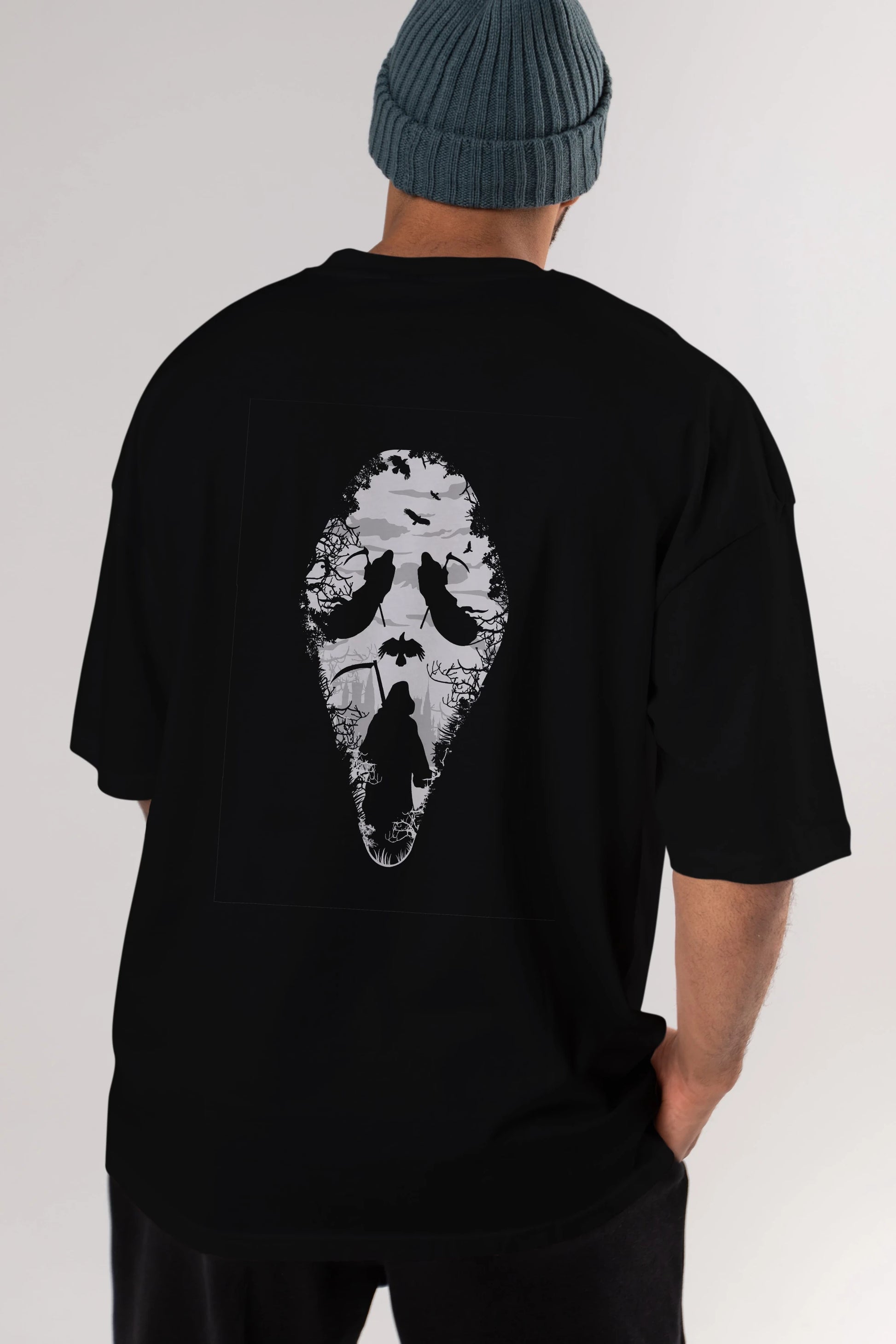 Reaper Scream Arka Baskılı Oversize t-shirt %100 pamuk Erkek Kadın Unisex