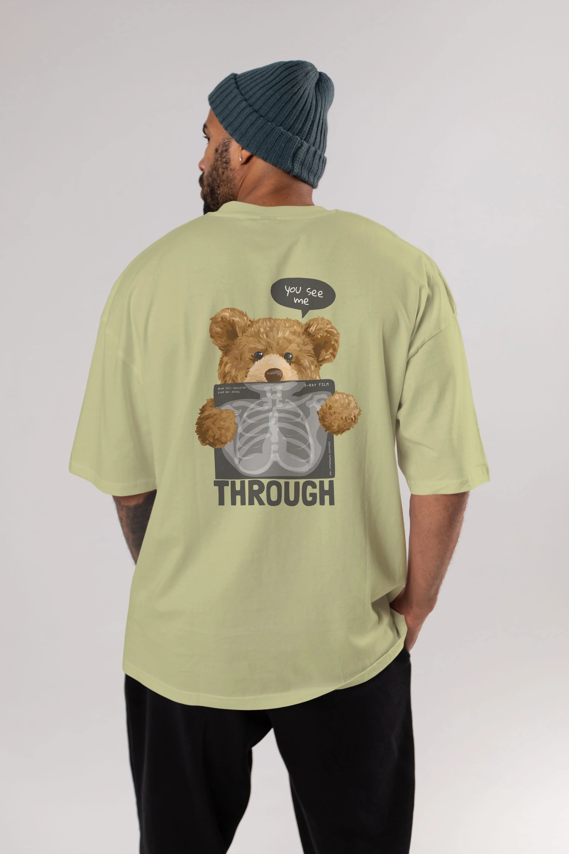 Teddy Bear Trough Arka Baskılı Oversize t-shirt Erkek Kadın Unisex %100 Pamuk