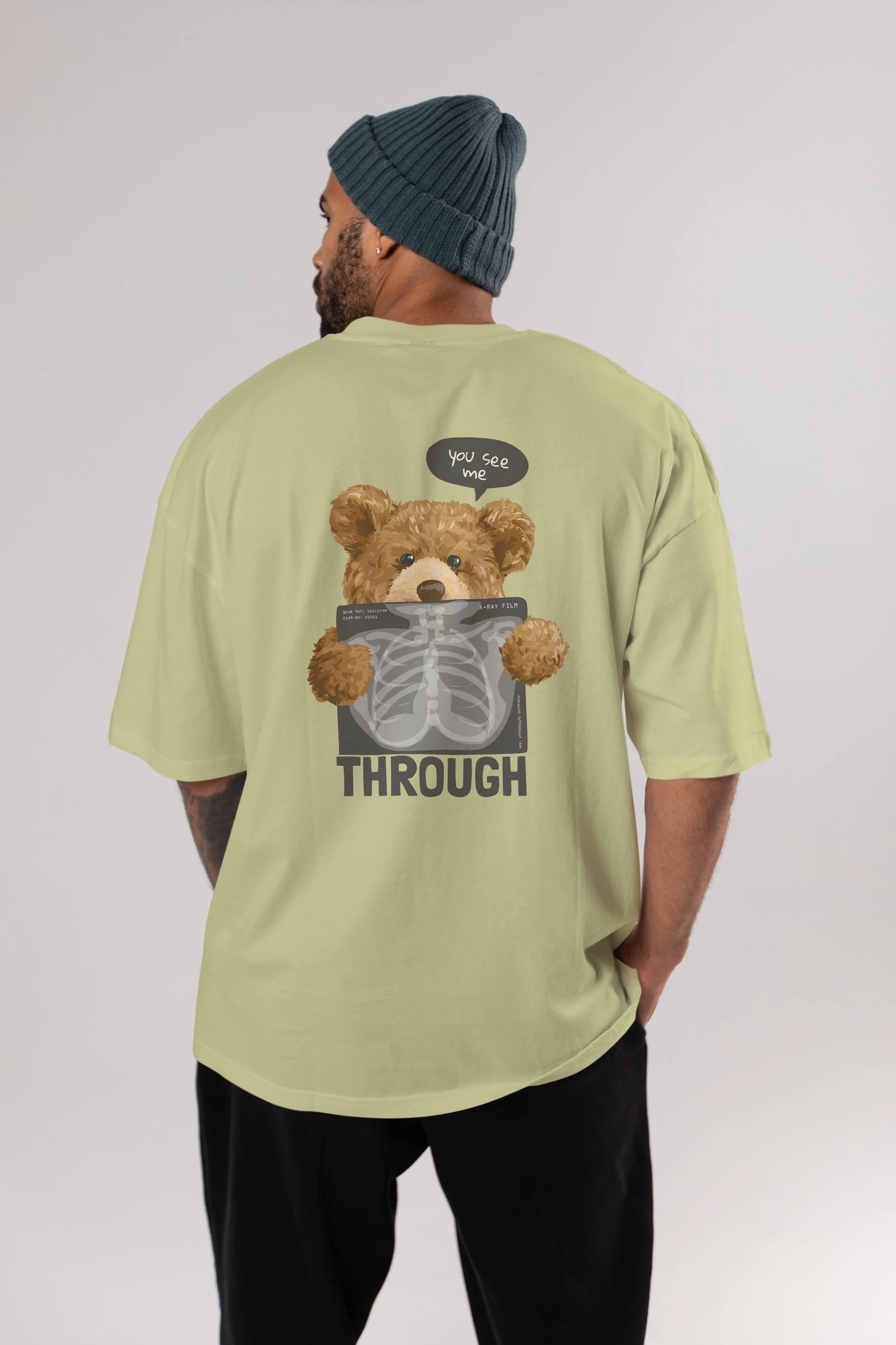 Teddy Bear Trough Arka Baskılı Oversize t-shirt Erkek Kadın Unisex %100 Pamuk