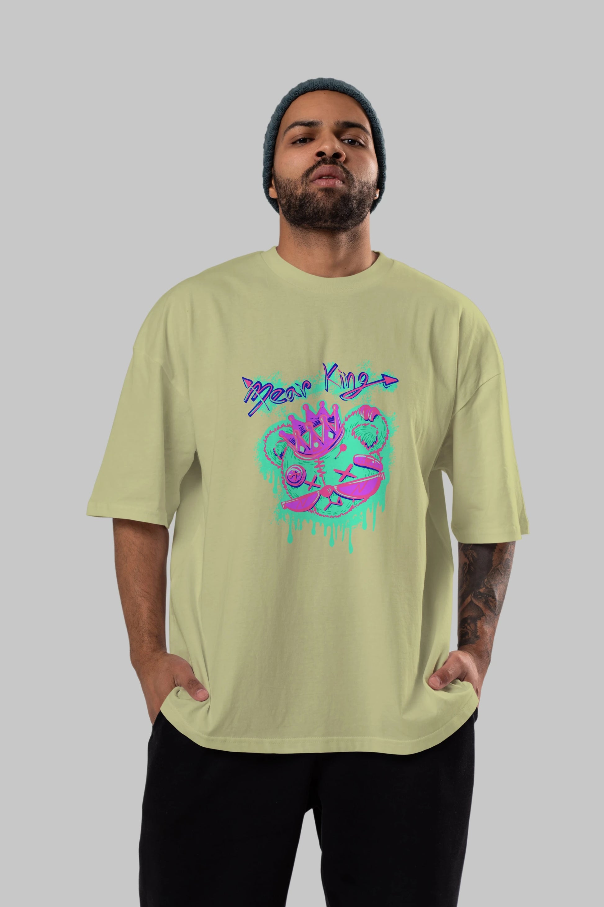 Bear King Ön Baskılı Oversize t-shirt Erkek Kadın Unisex