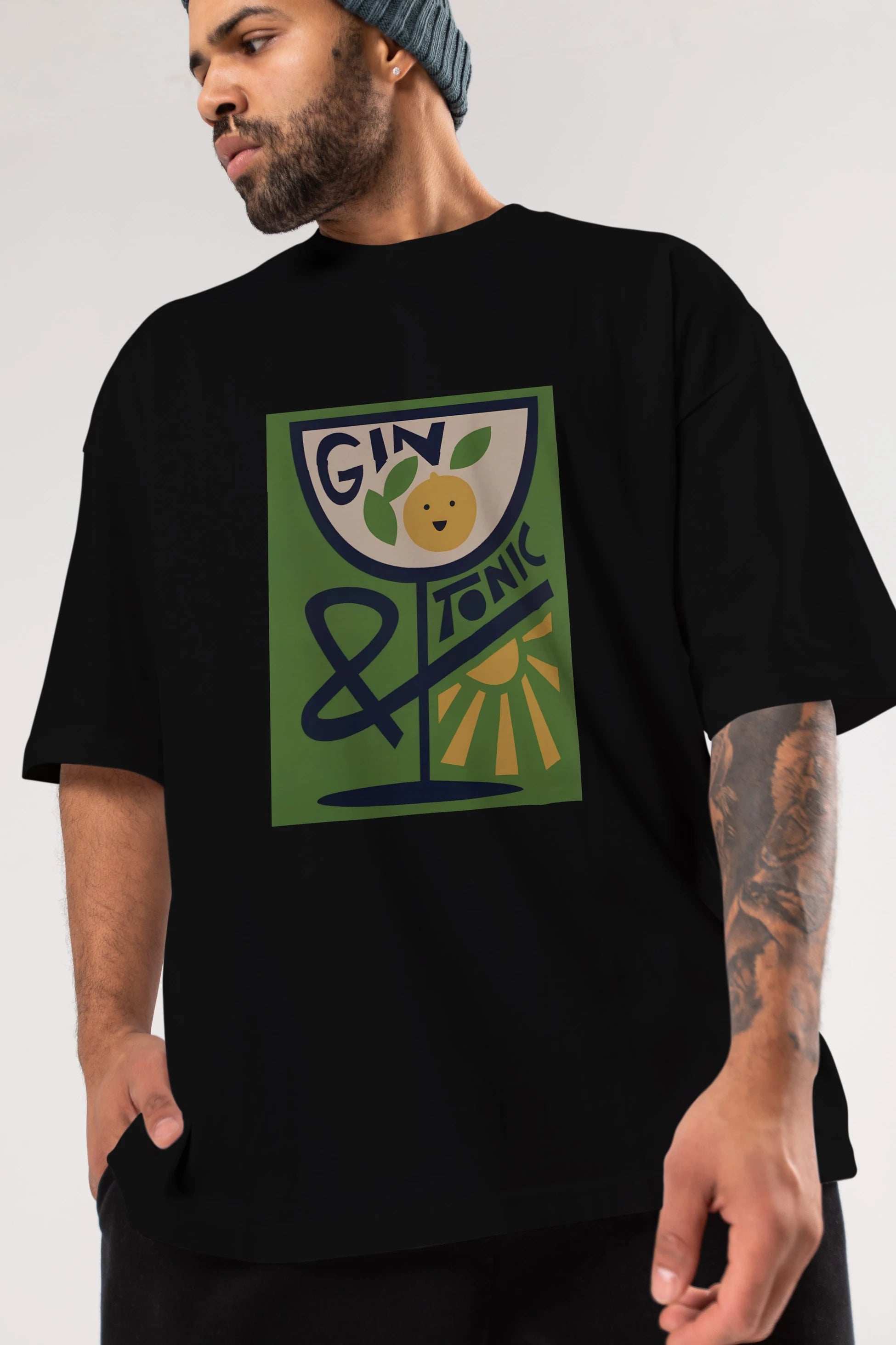 Gin Tonic 3 Ön Baskılı Oversize t-shirt Erkek Kadın Unisex %100 Pamuk Bisiklet Yaka tişort