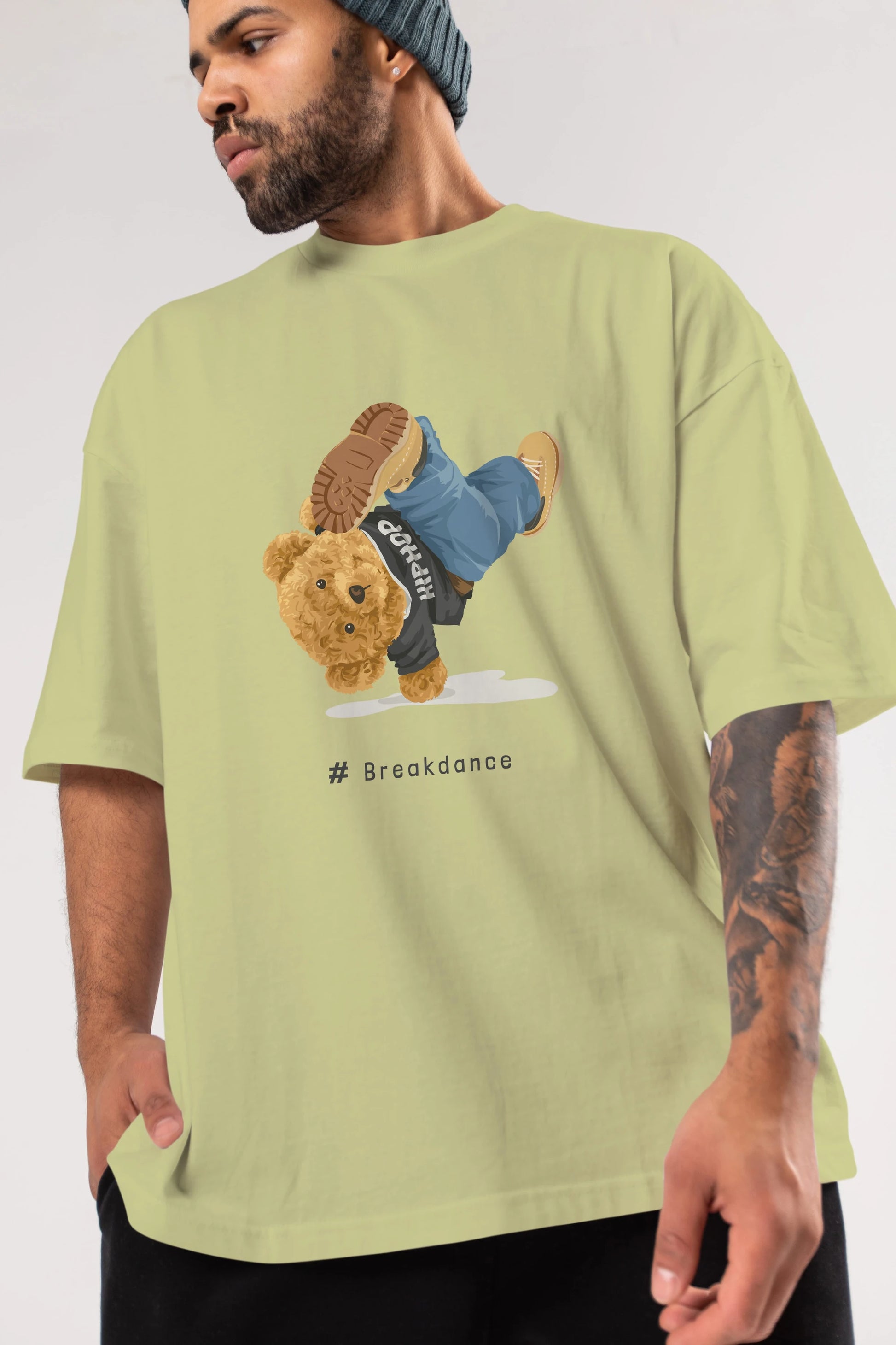 Teddy Bear Breakdance Ön Baskılı Oversize t-shirt Erkek Kadın Unisex %100 Pamuk