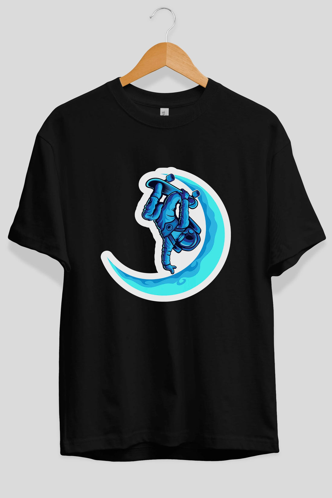 Skating on the moon sticker Ön Baskılı Oversize t-shirt Erkek Kadın Unisex