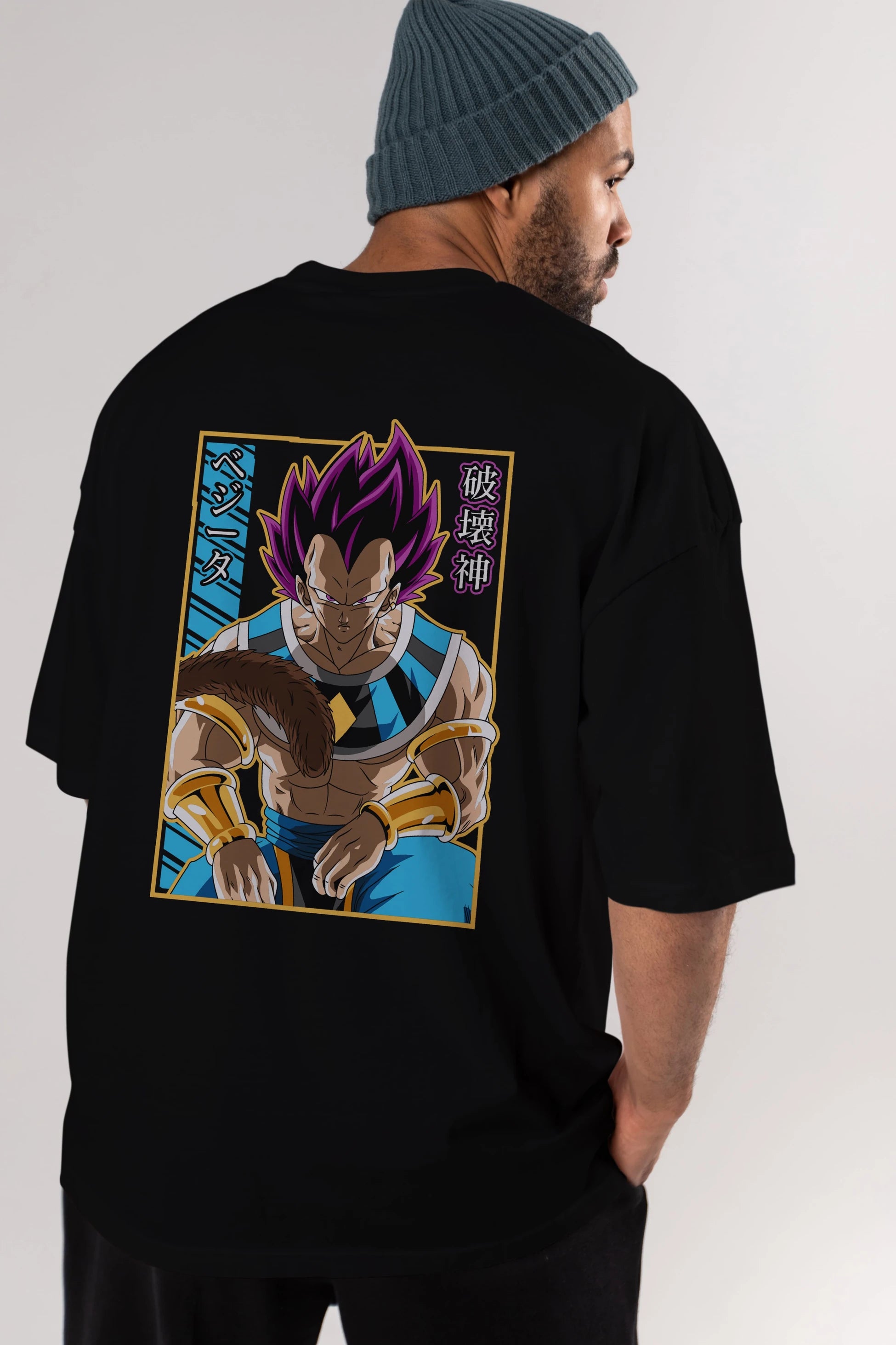 DragonBall VegetaHakaishin Anime Arka Baskılı Oversize t-shirt Erkek Kadın Unisex