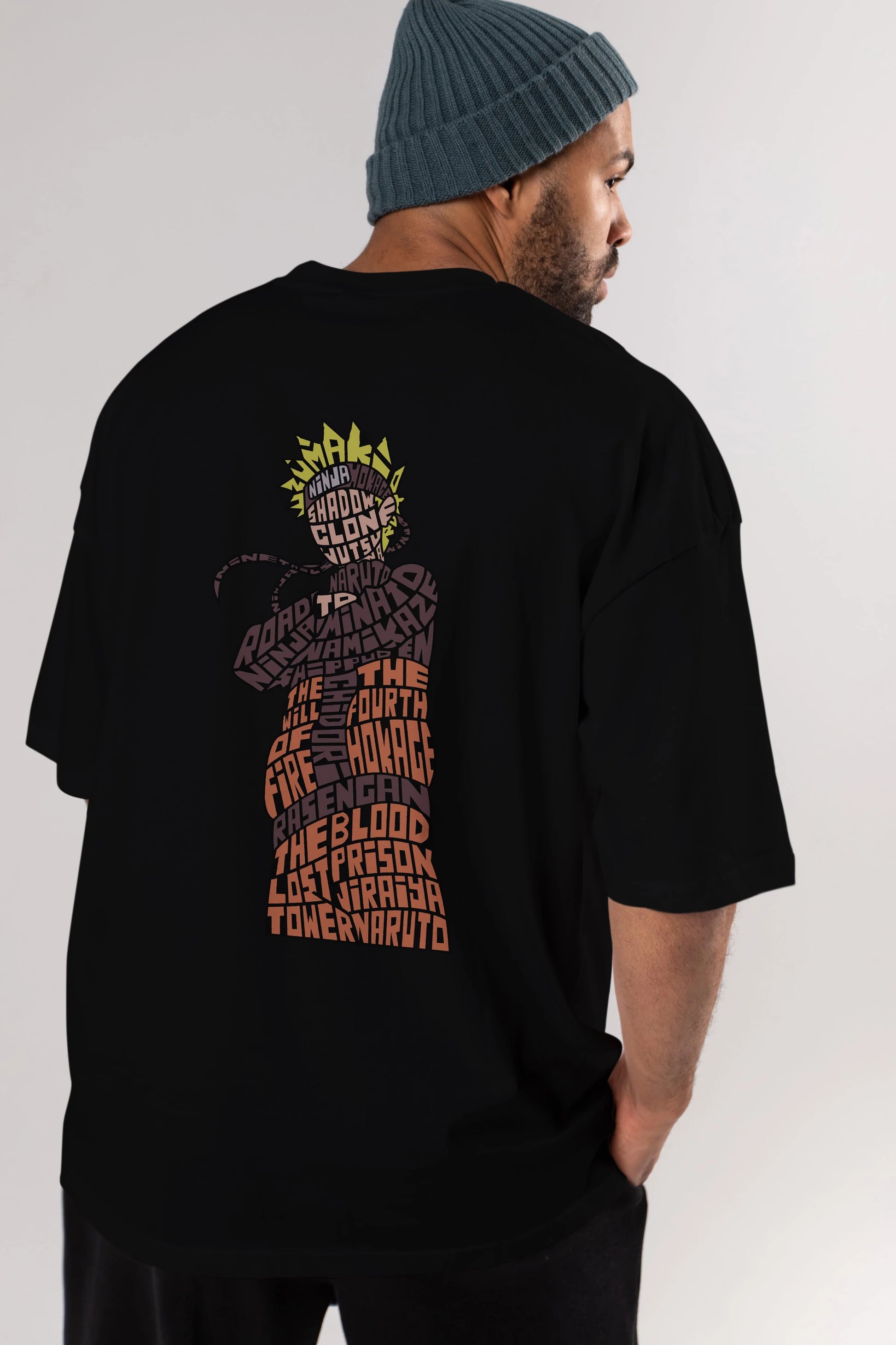 Rasengan Arka Baskılı Oversize t-shirt %100 pamuk Erkek Kadın Unisex