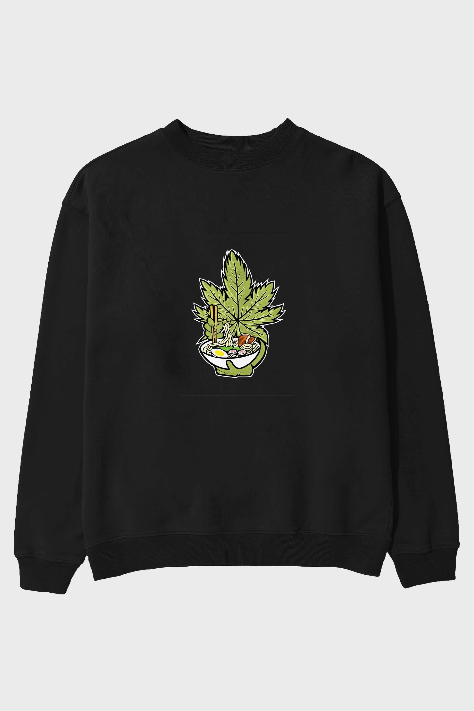 Weed Ramen Ön Baskılı Oversize Sweatshirt Erkek Kadın Unisex