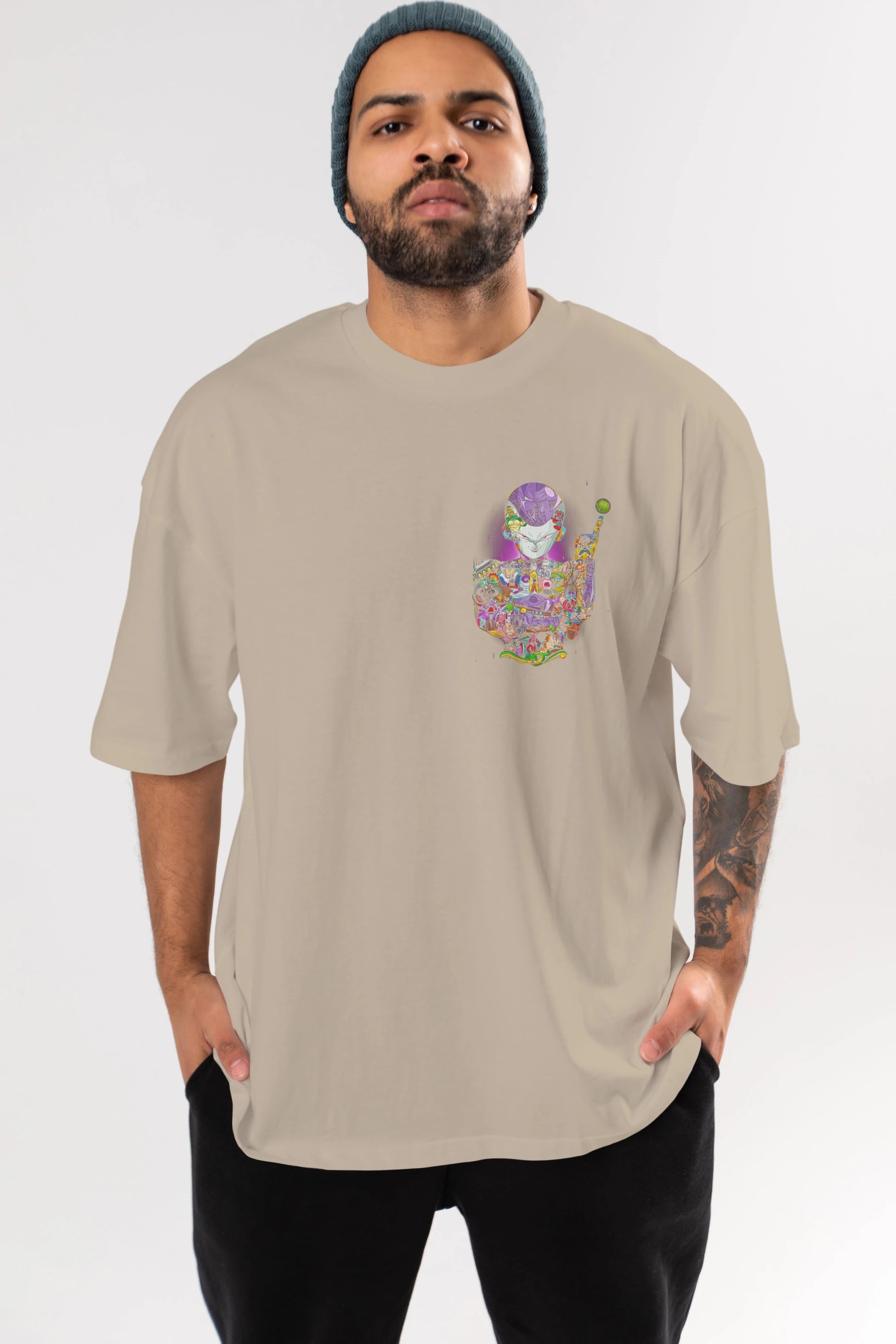 DRAGON BALL ART (4) Ön Sol Baskılı Oversize t-shirt Erkek Kadın Unisex %100 Pamuk Bisiklet Yaka tişort