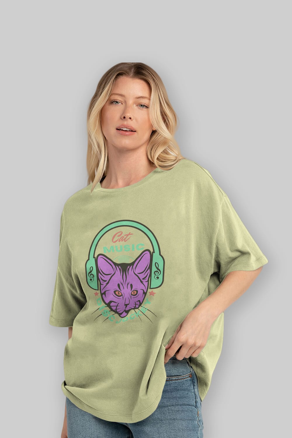 Cat Music Ön Baskılı Oversize t-shirt Erkek Kadın Unisex