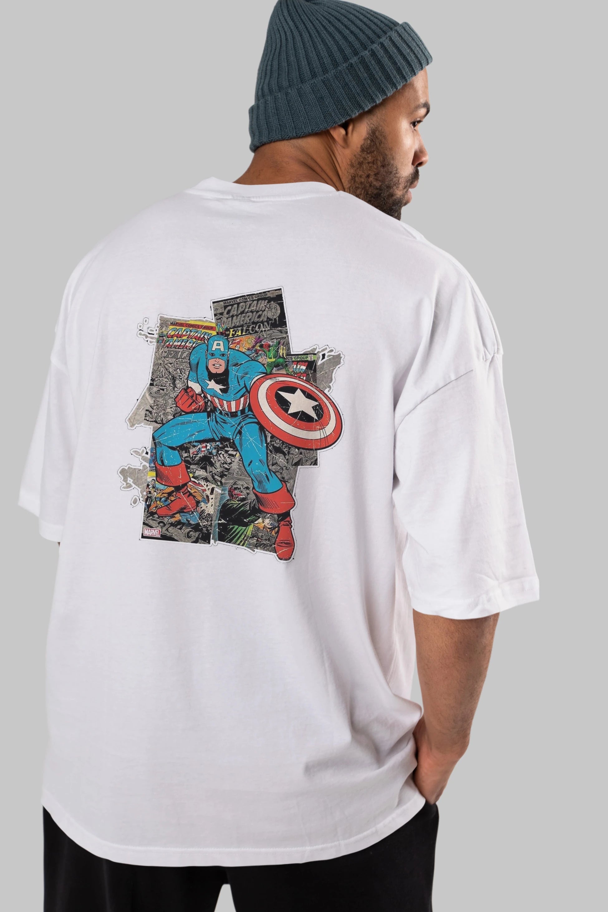 Captain America (2) Arka Baskılı Oversize t-shirt Erkek Kadın Unisex %100 Pamuk Bisiklet Yaka tişort