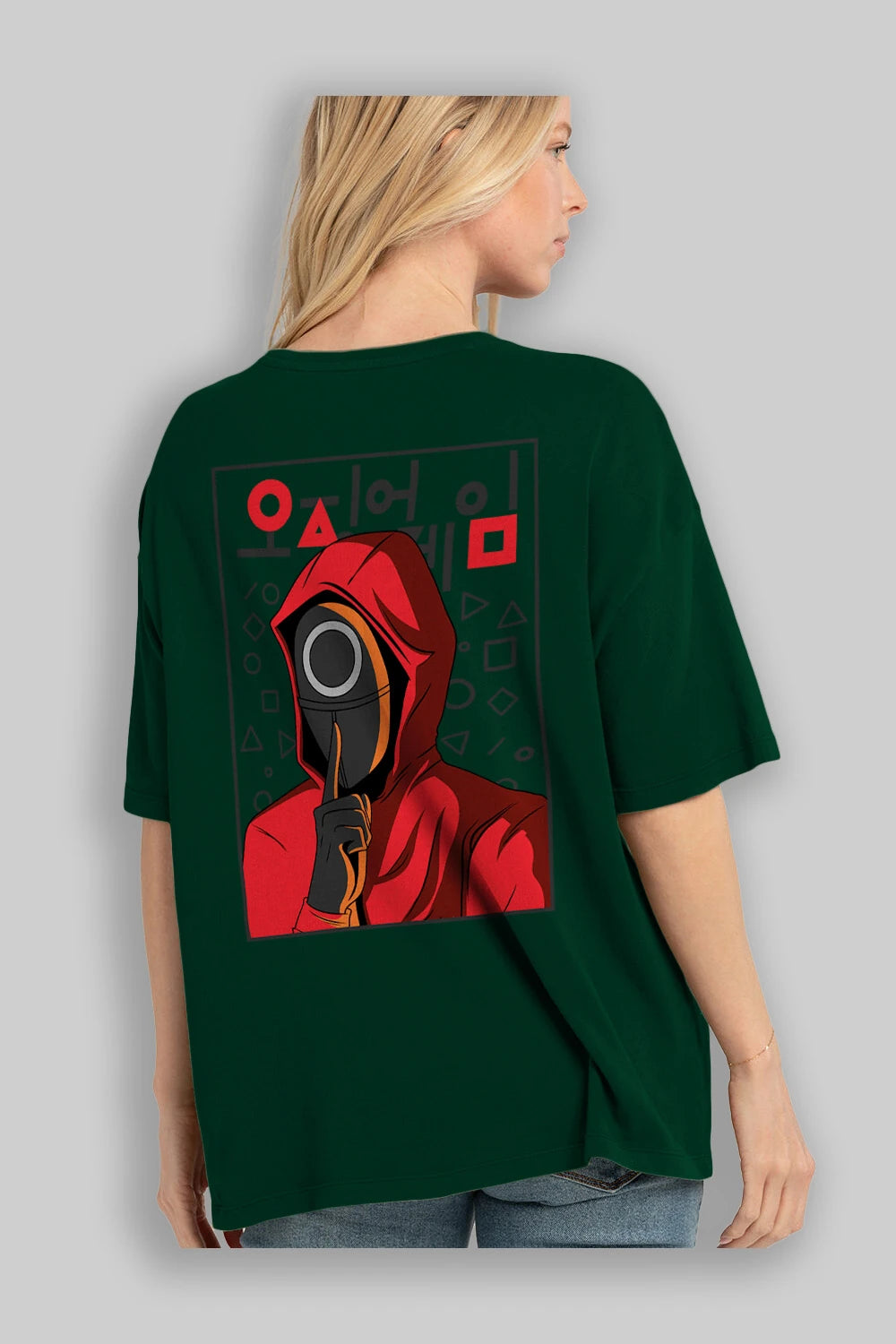 Squid Game (5) Arka Baskılı Oversize t-shirt Erkek Kadın Unisex %100 Pamuk Bisiklet Yaka tişort