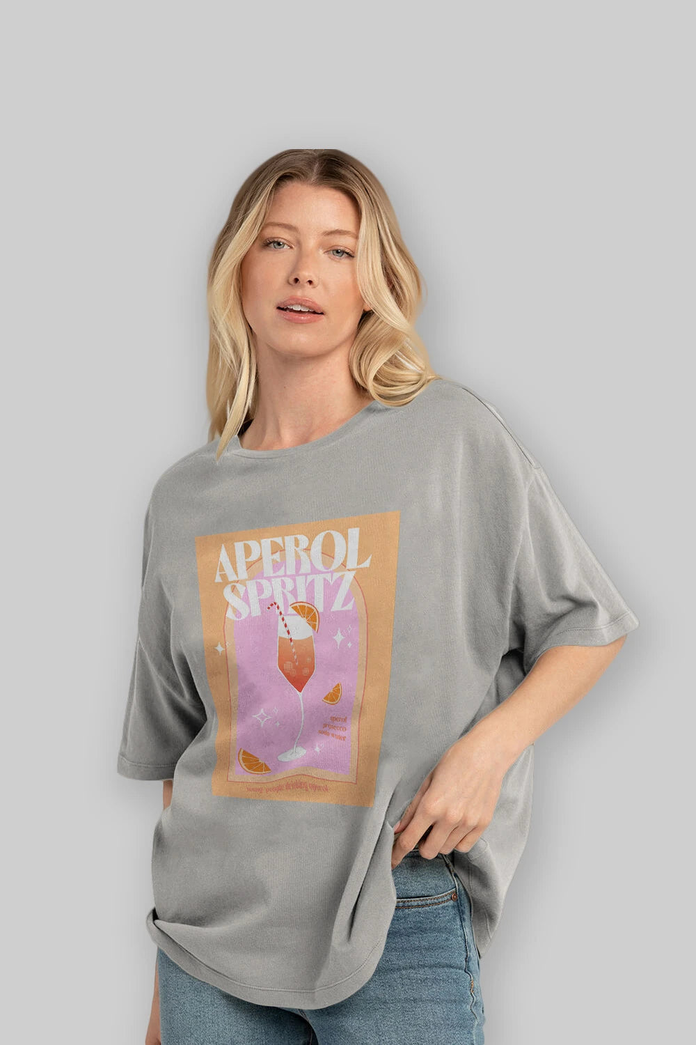 Aperol Spritz 2 Ön Baskılı Oversize t-shirt Erkek Kadın Unisex %100 Pamuk Bisiklet Yaka tişort