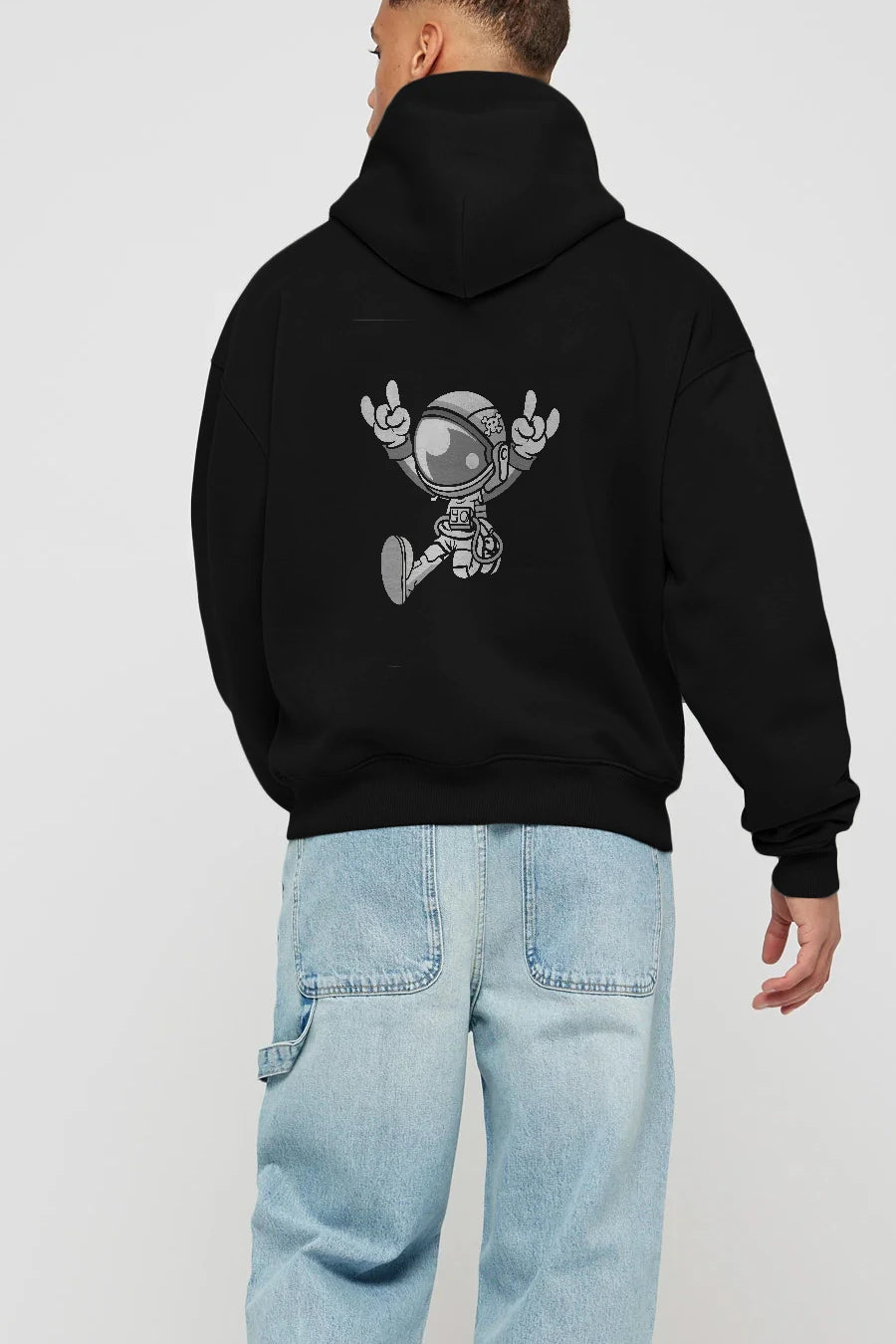 Astronaut Metal Arka Baskılı Hoodie Oversize Kapüşonlu Sweatshirt Erkek Kadın Unisex