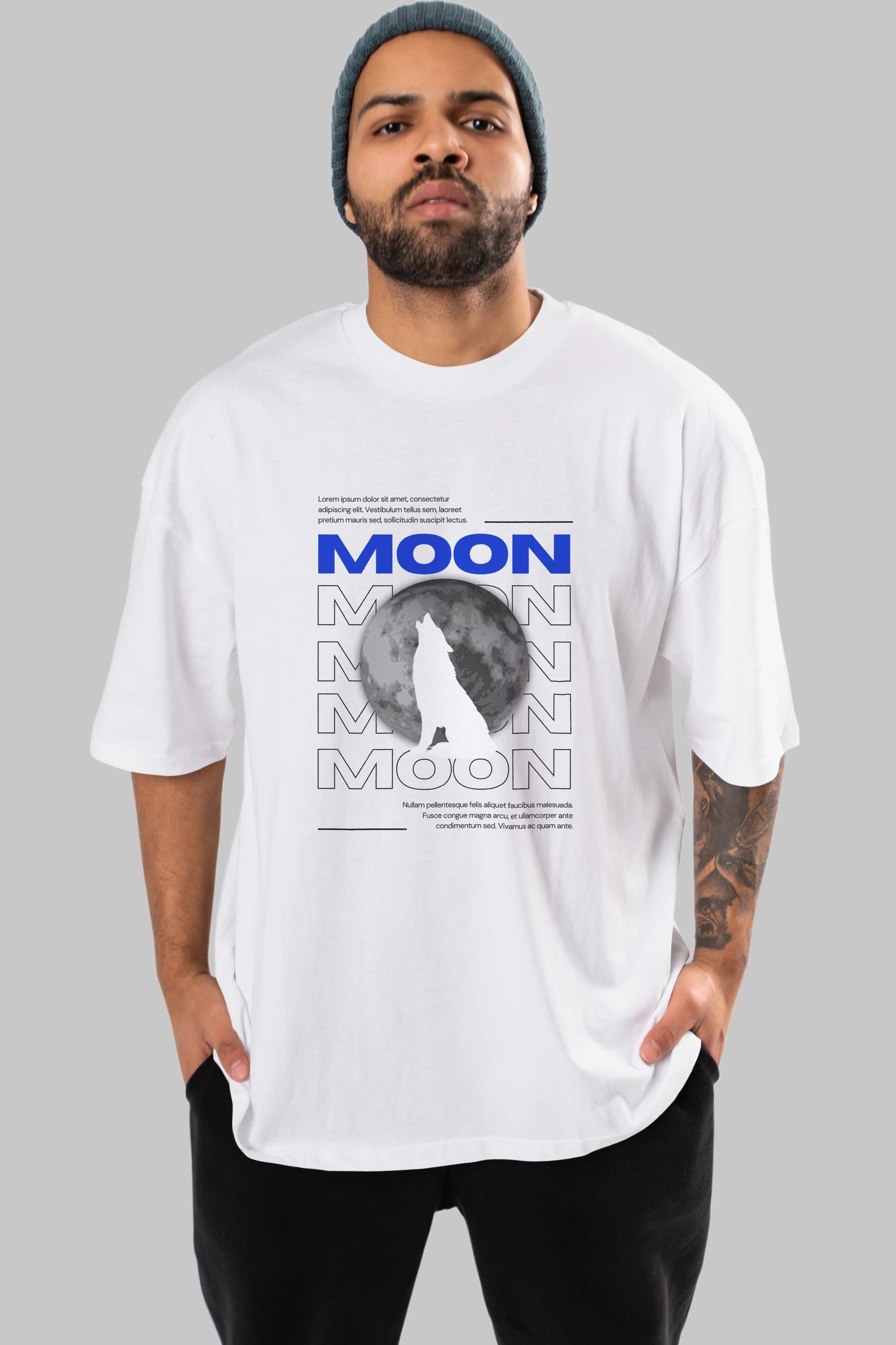 Moon Ön Baskılı Oversize t-shirt Erkek Kadın Unisex