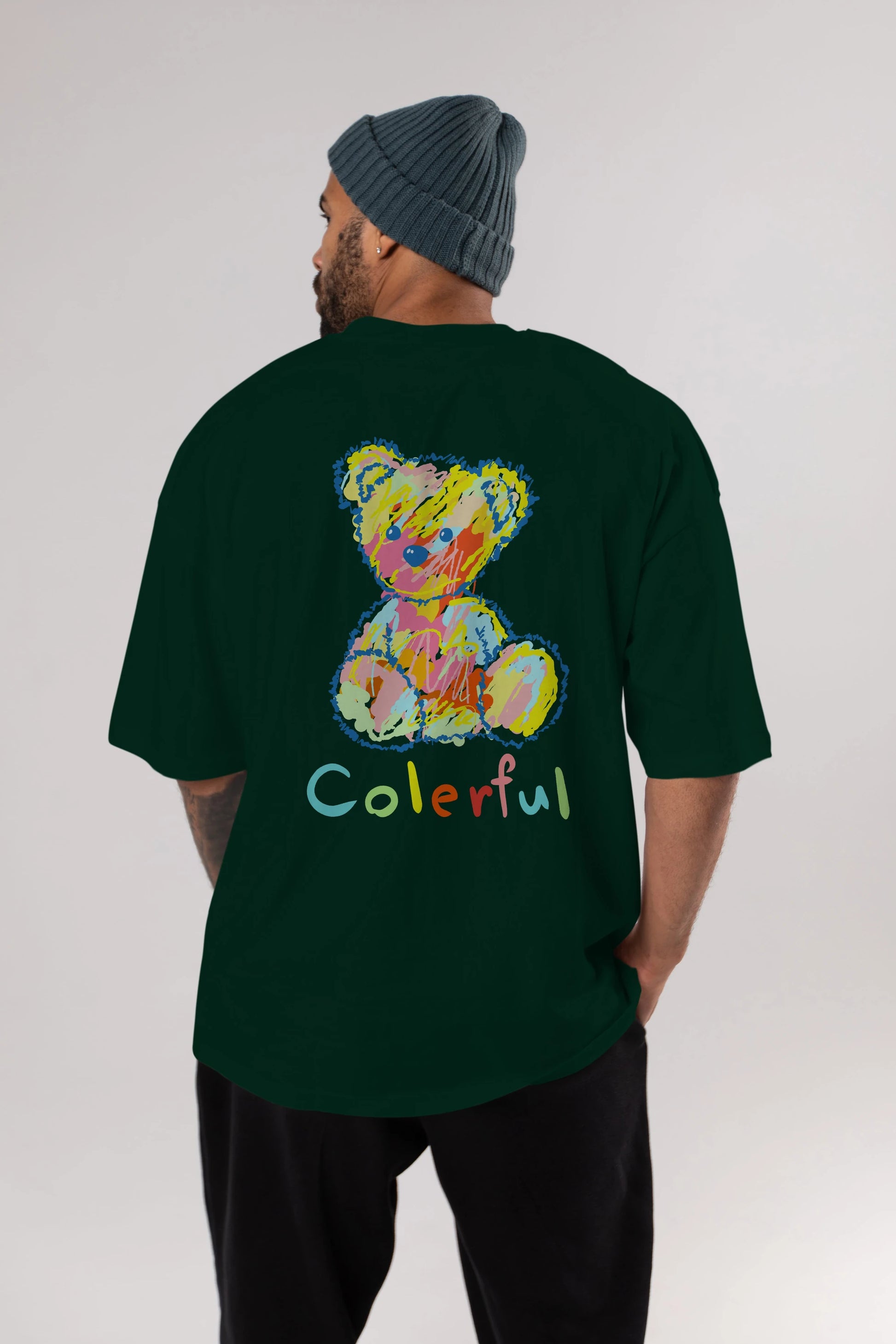 Colerful Bear Arka Baskılı Oversize t-shirt Erkek Kadın Unisex