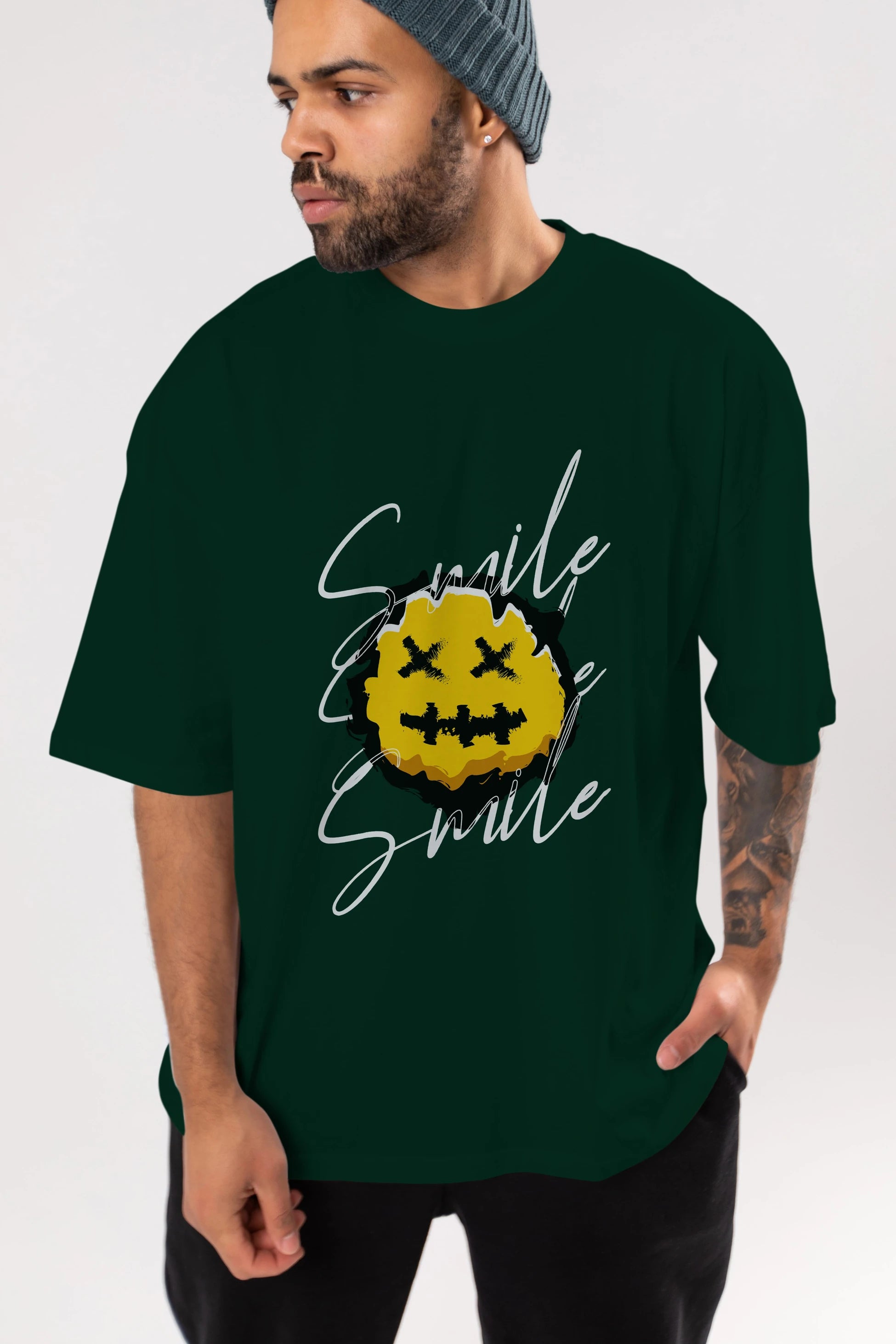 Smile Emoji Ön Baskılı Oversize t-shirt Erkek Kadın Unisex