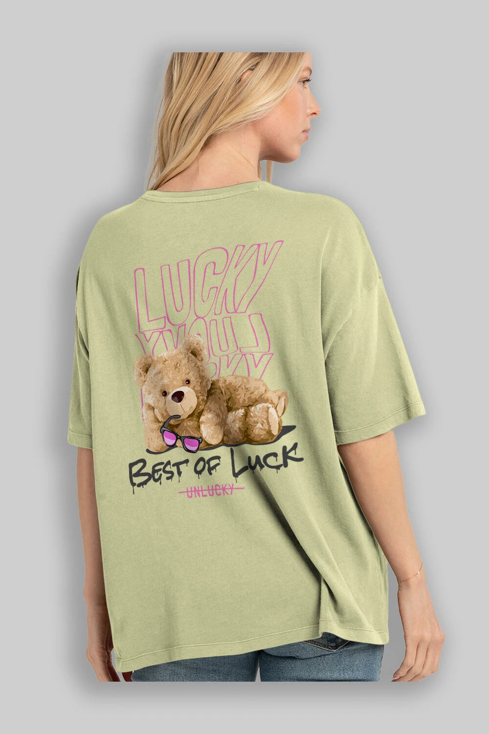Best of Lucky Bear Arka Baskılı Oversize t-shirt Erkek Kadın Unisex