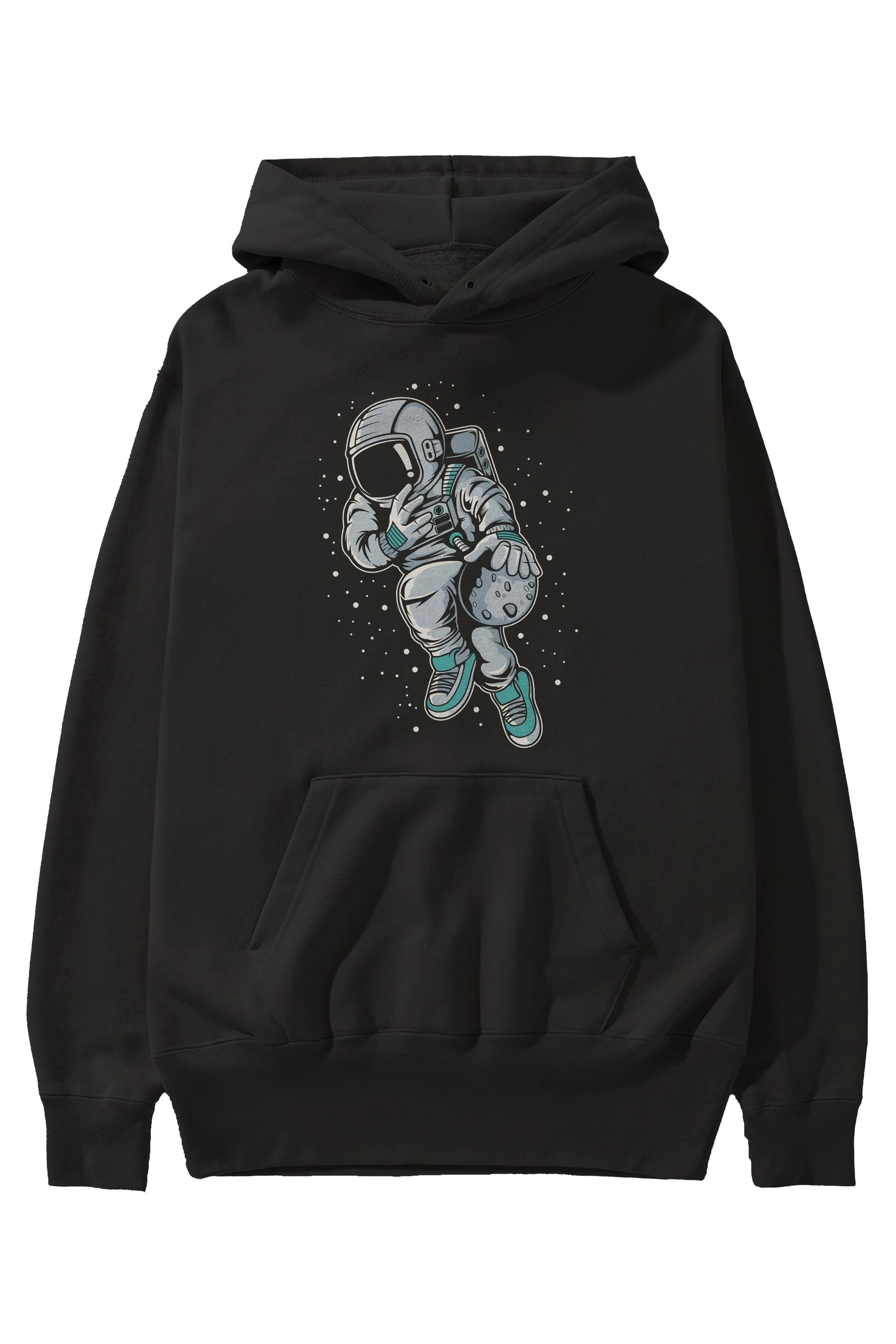 Astronaut Basketball (2) Ön Baskılı Hoodie Oversize Kapüşonlu Sweatshirt Erkek Kadın Unisex