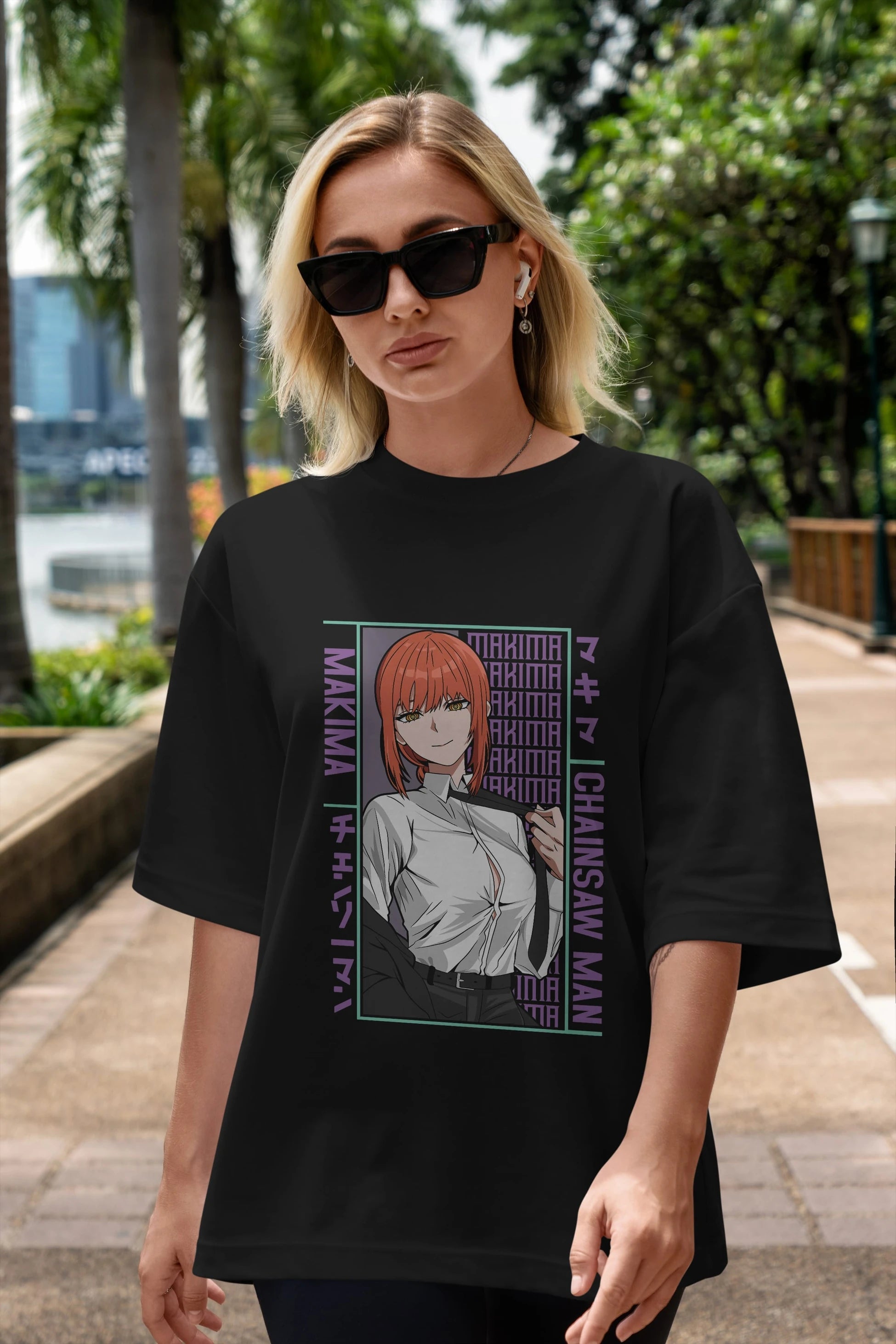 Makima Chain Saw Man Anime Ön Baskılı Oversize t-shirt %100 pamuk Erkek Kadın Unisex