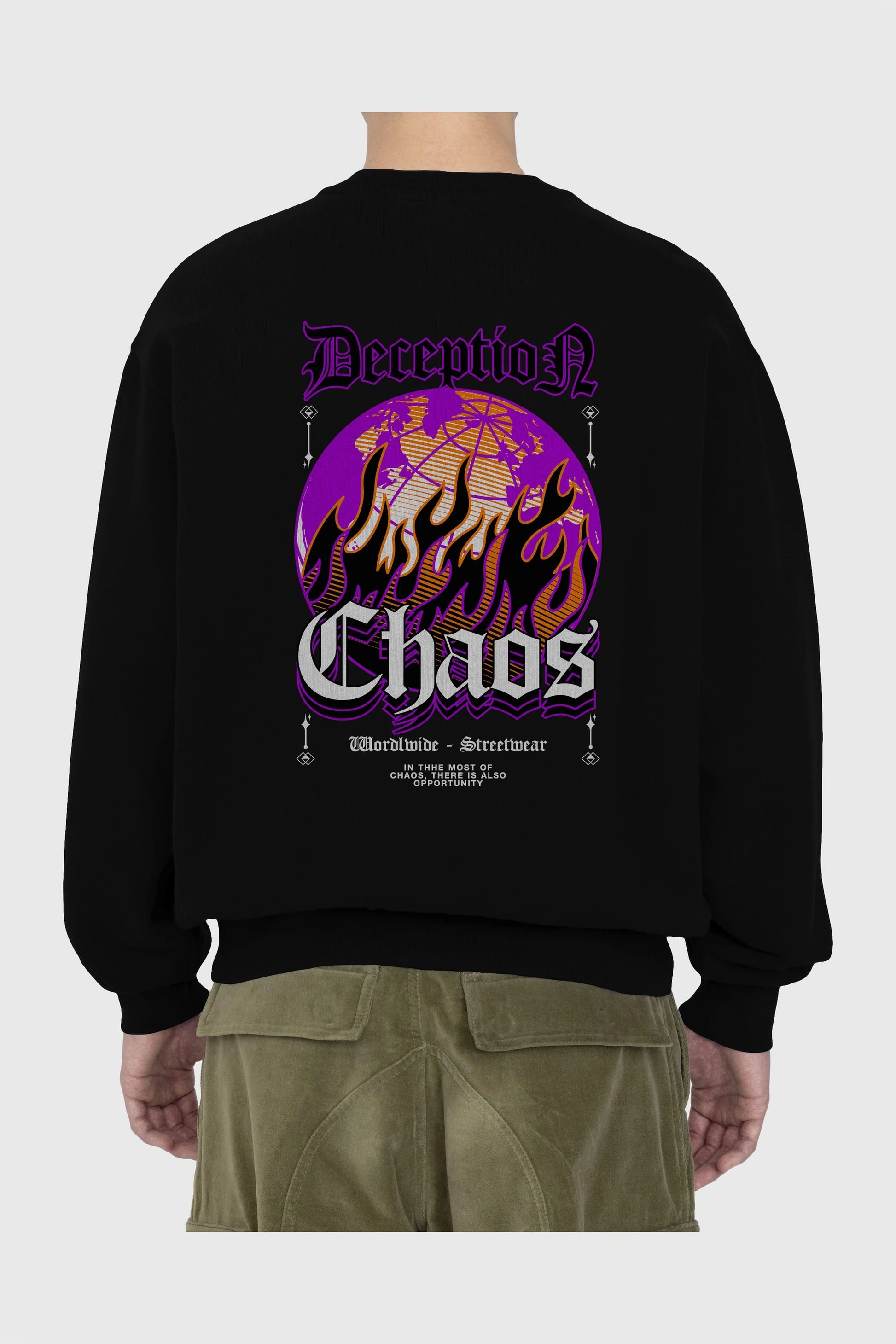 Deception Chaos Arka Baskılı Oversize Sweatshirt Erkek Kadın Unisex
