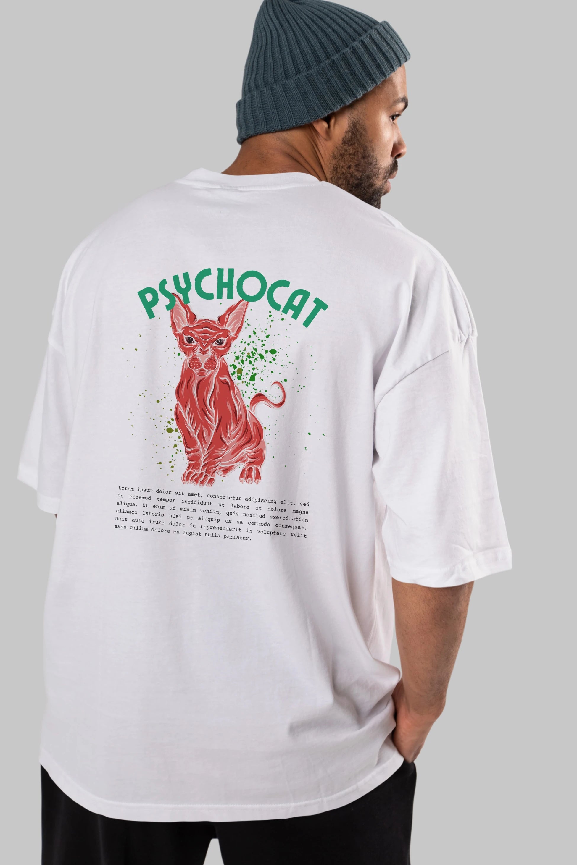 Psychocat Arka Baskılı Oversize t-shirt Erkek Kadın Unisex