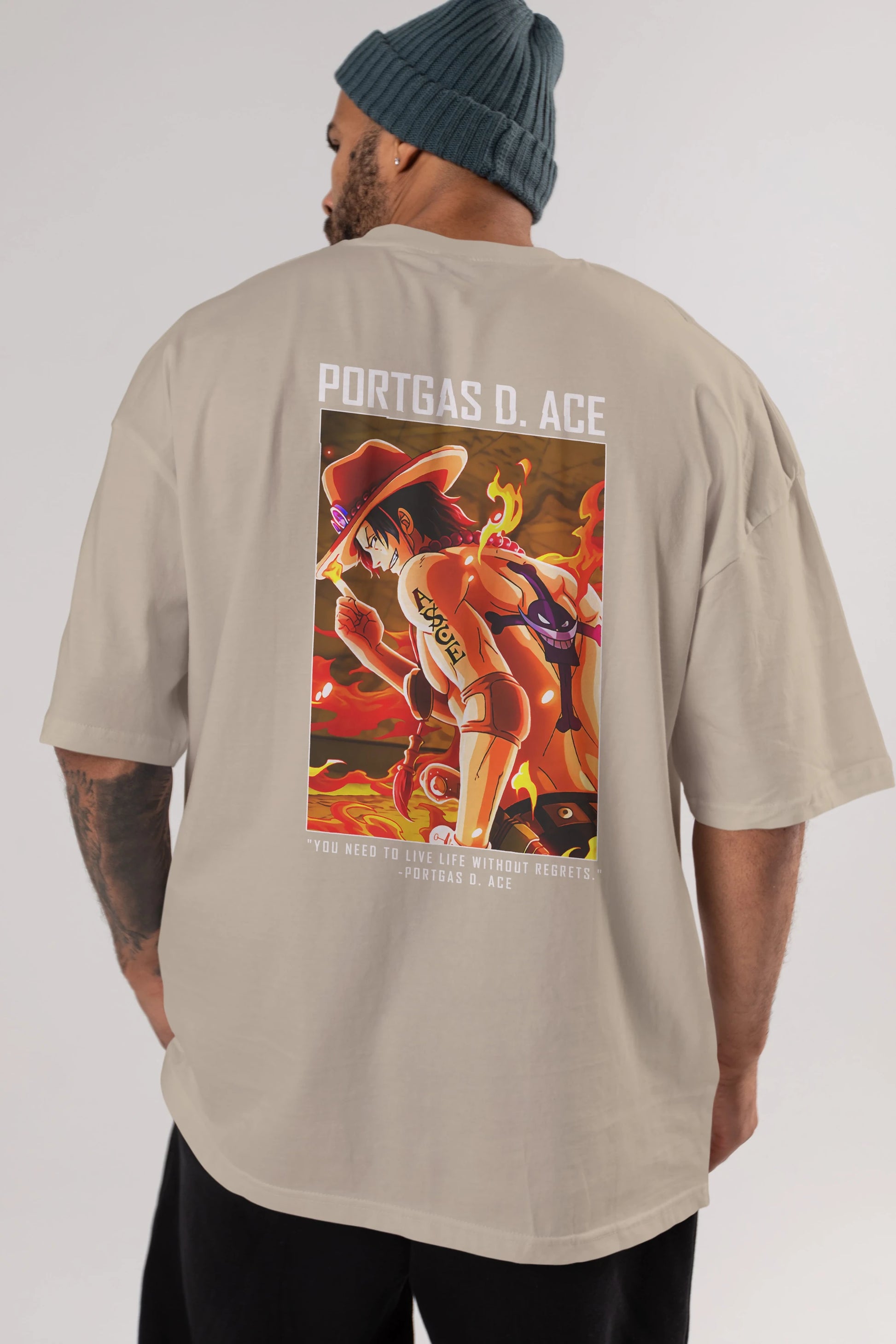 Portgas D. Ace Anime Arka Baskılı Oversize t-shirt Erkek Kadın Unisex %100 pamuk tişort