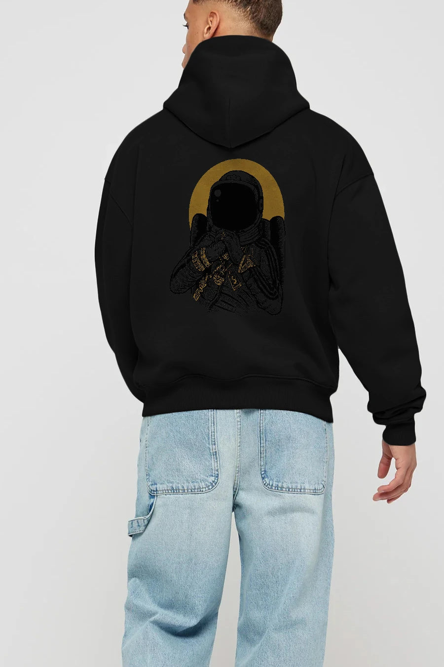 Space Dee Jay Arka Baskılı Hoodie Oversize Kapüşonlu Sweatshirt Erkek Kadın Unisex