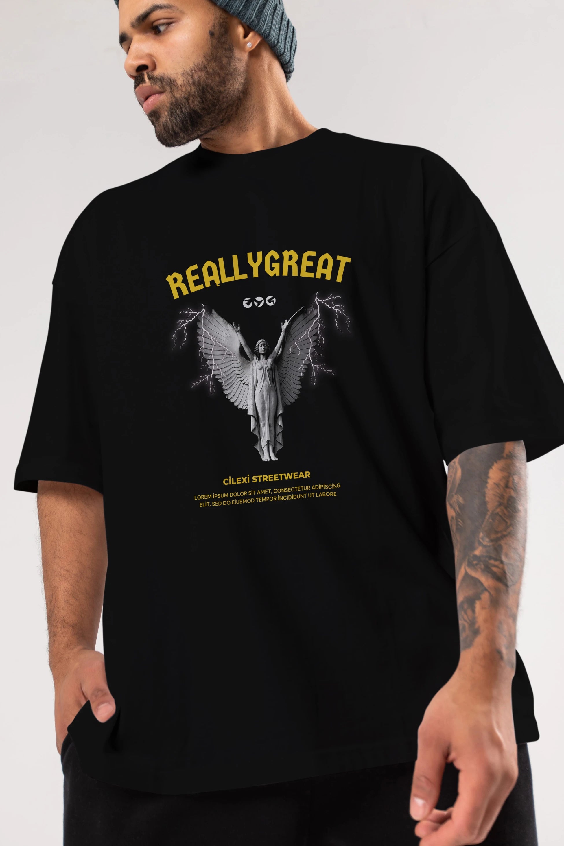 Reallygreat Angel Ön Baskılı Oversize t-shirt Erkek Kadın Unisex