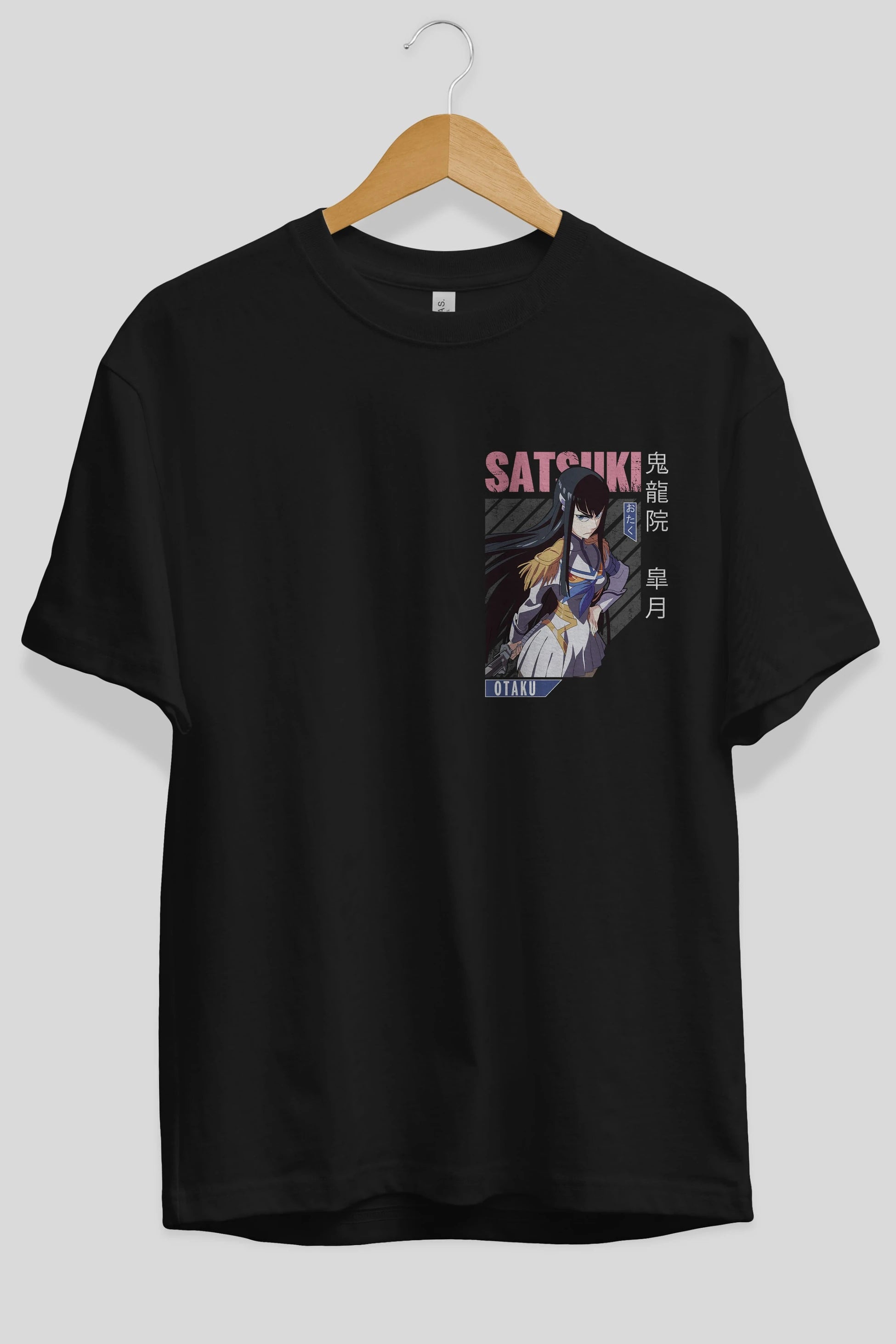 Satsuki Kiryuuin 8 Ön Sol Baskılı Oversize t-shirt Erkek Kadın Unisex %100 Pamuk Bisiklet Yaka tişort