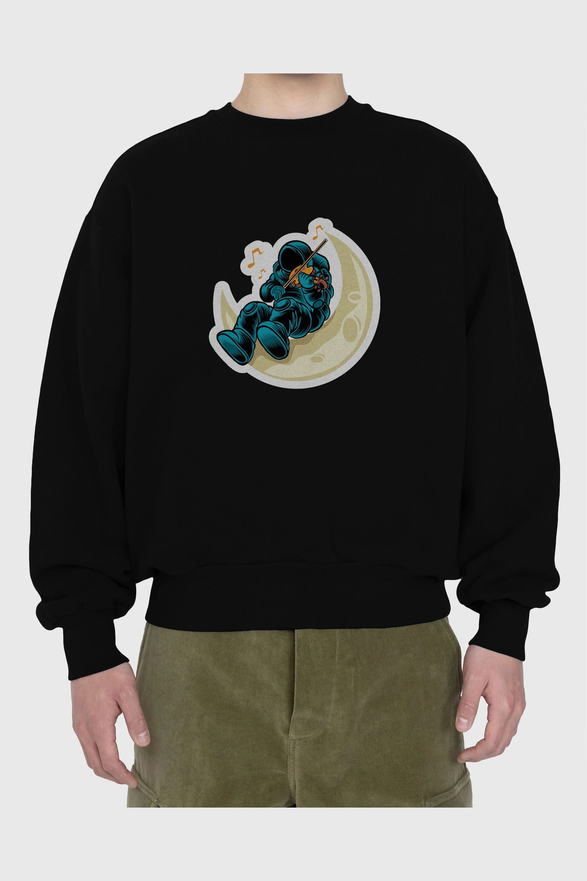 Playing Vionist in Space Sticker Ön Baskılı Oversize Sweatshirt Erkek Kadın Unisex