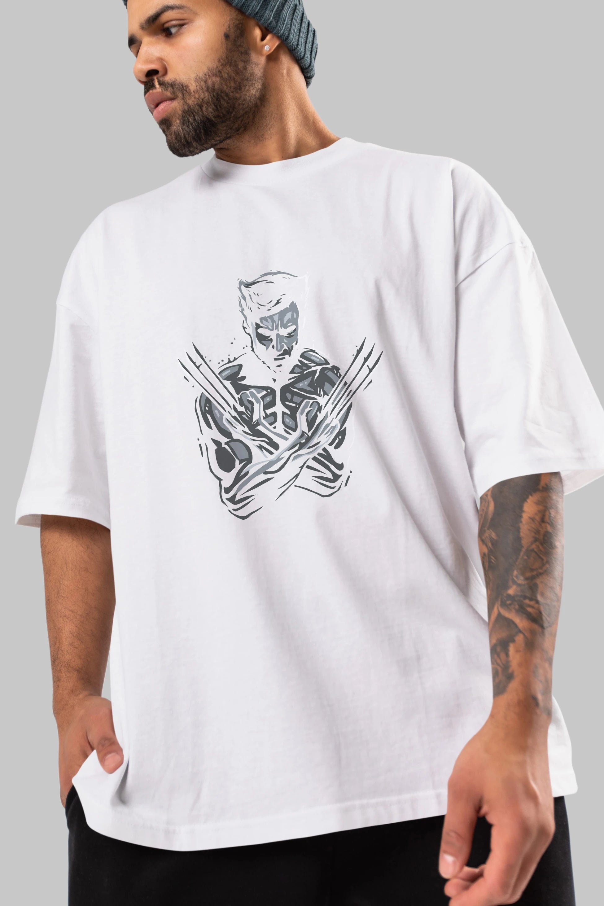 Wolverine Ön Baskılı Oversize t-shirt Erkek Kadın Unisex %100 Pamuk Bisiklet Yaka tişort