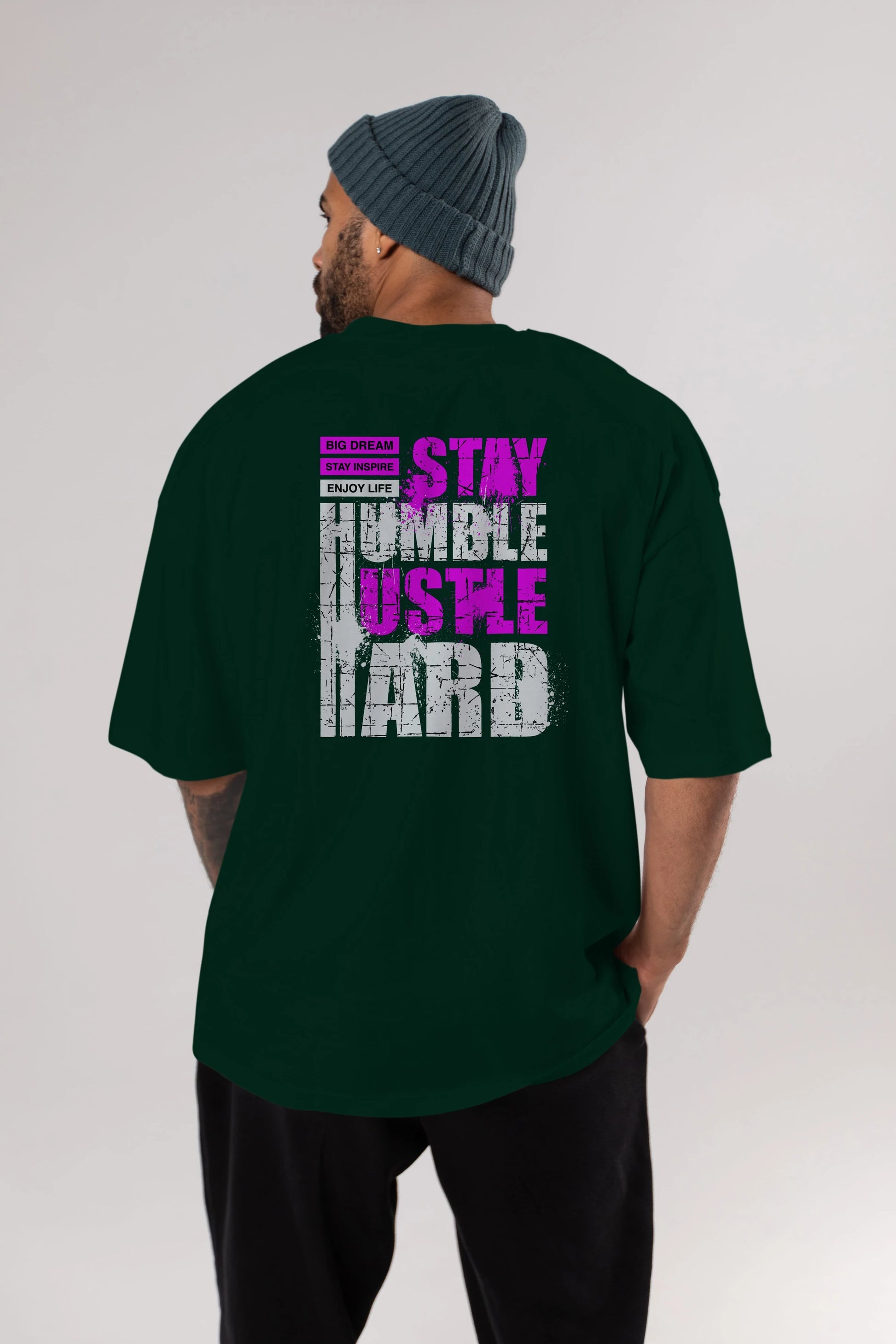 Stay Hustle Arka Baskılı Oversize t-shirt Erkek Kadın Unisex