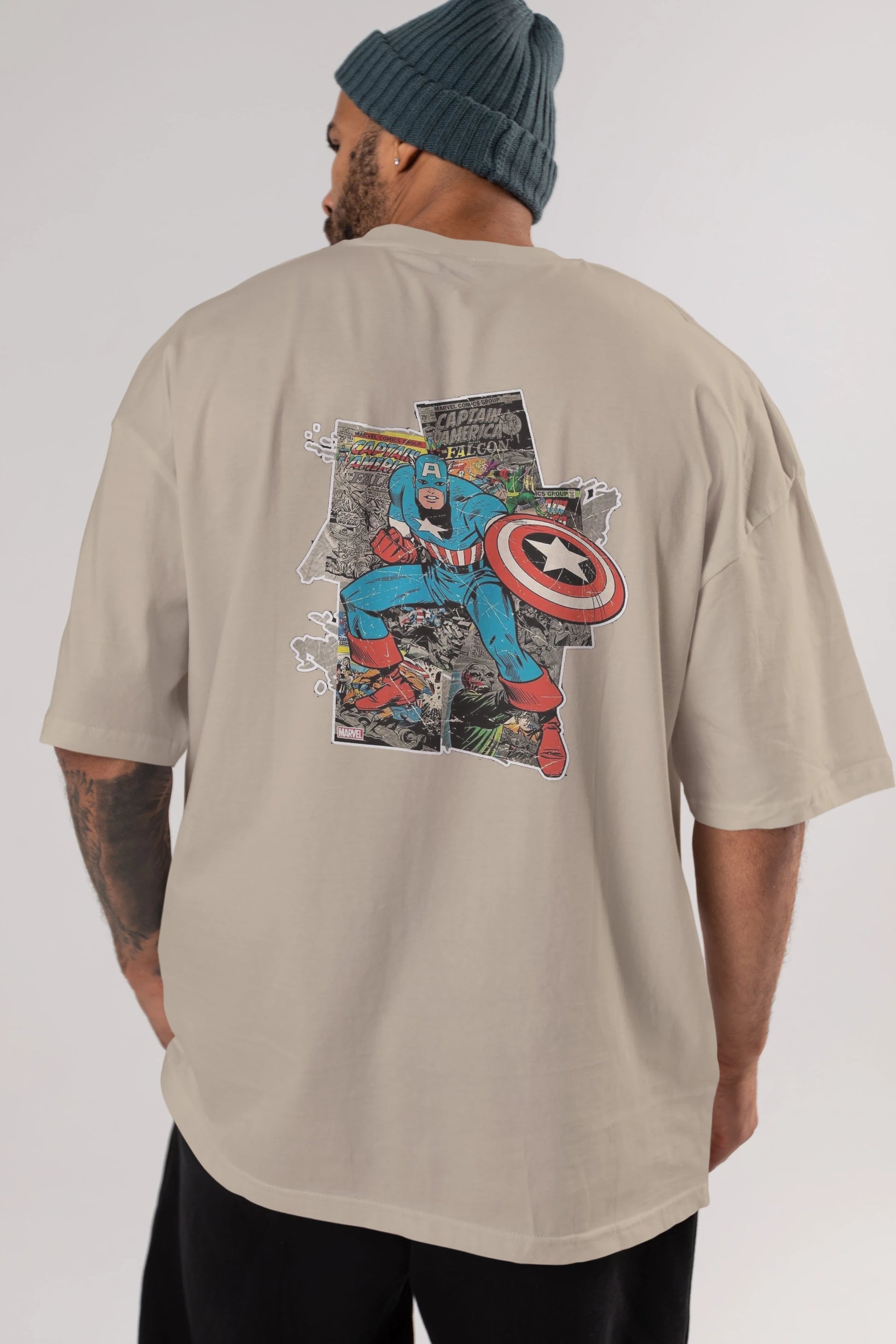 Captain America (2) Arka Baskılı Oversize t-shirt Erkek Kadın Unisex %100 Pamuk Bisiklet Yaka tişort