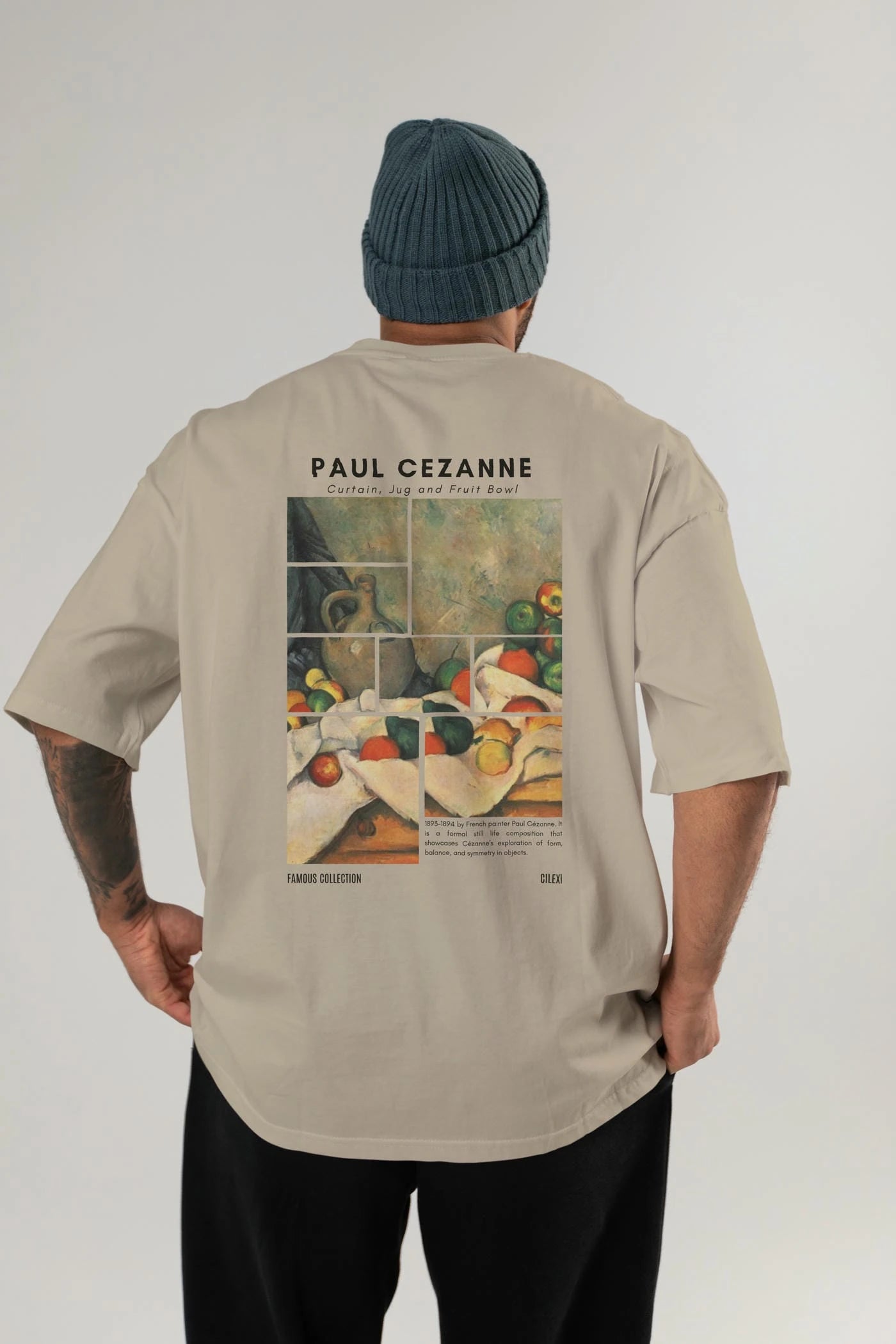 Paul Cezanne Curtain Arka Baskılı Oversize t-shirt Erkek Kadın Bisiklet Yaka Pamuk tişort