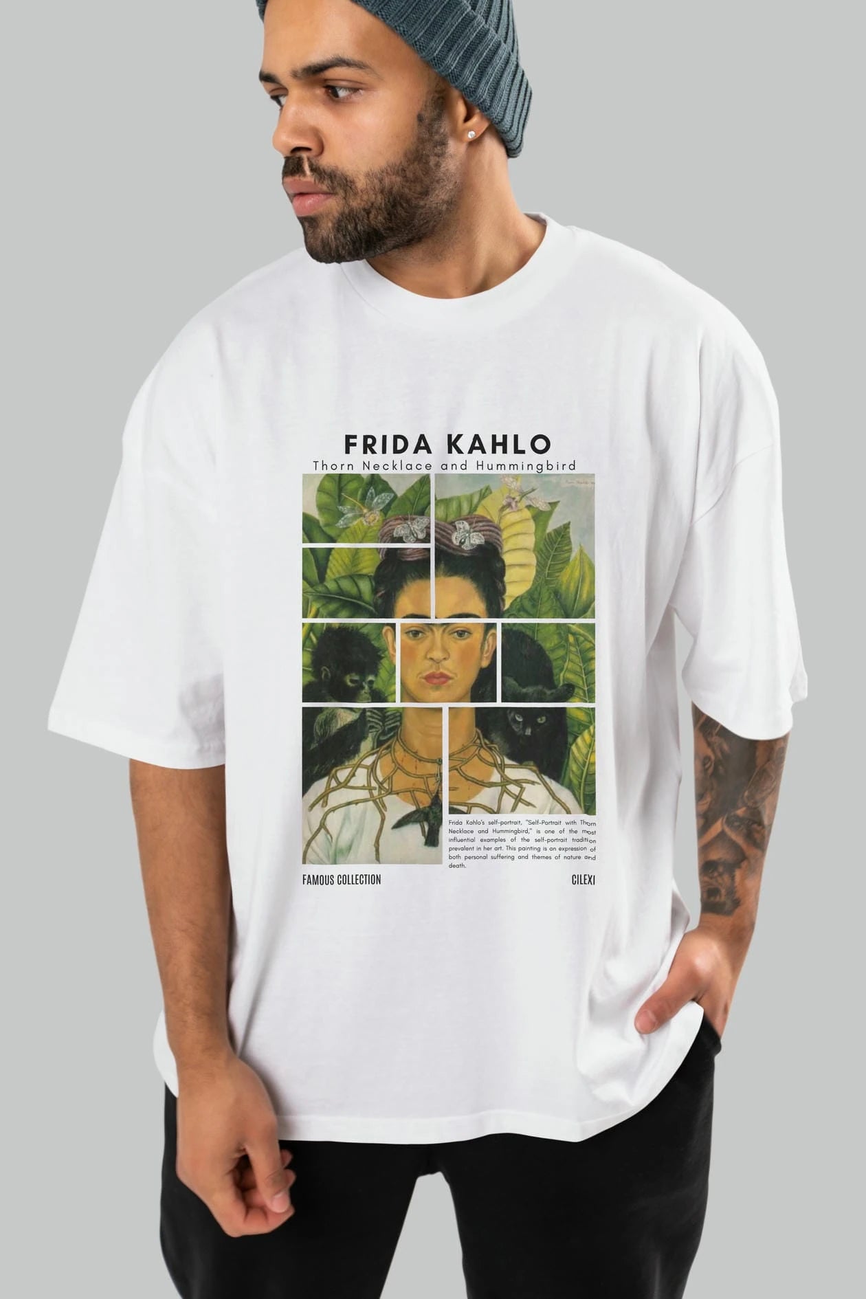 Frida Kahlo ön Baskılı Oversize t-shirt Erkek Kadın Bisiklet Yaka Pamuk tişort