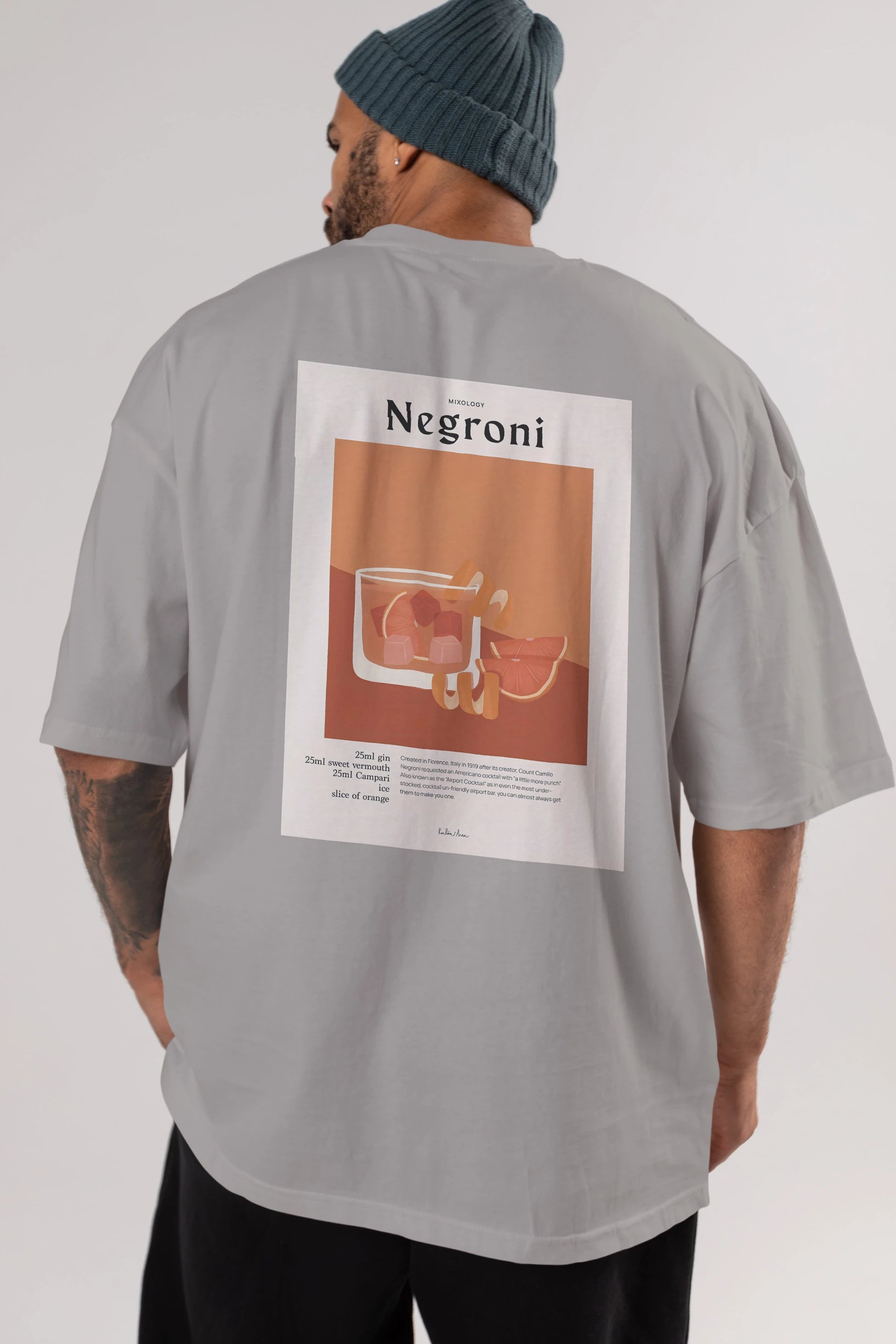 Mixology Negroni Arka Baskılı Oversize t-shirt Erkek Kadın Unisex %100 Pamuk Bisiklet Yaka tişort