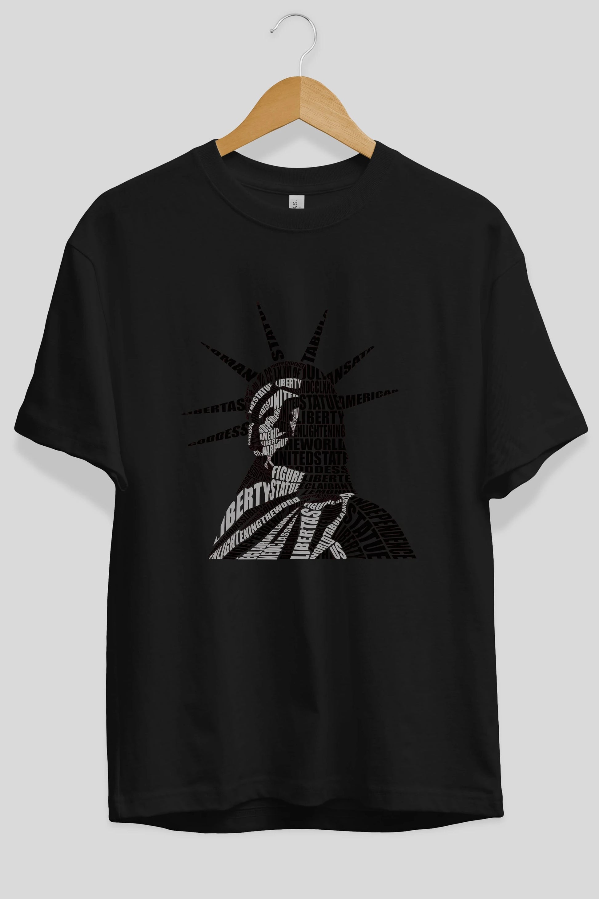 Liberty Statue Calligram Ön Baskılı Oversize t-shirt %100 pamuk Erkek Kadın Unisex