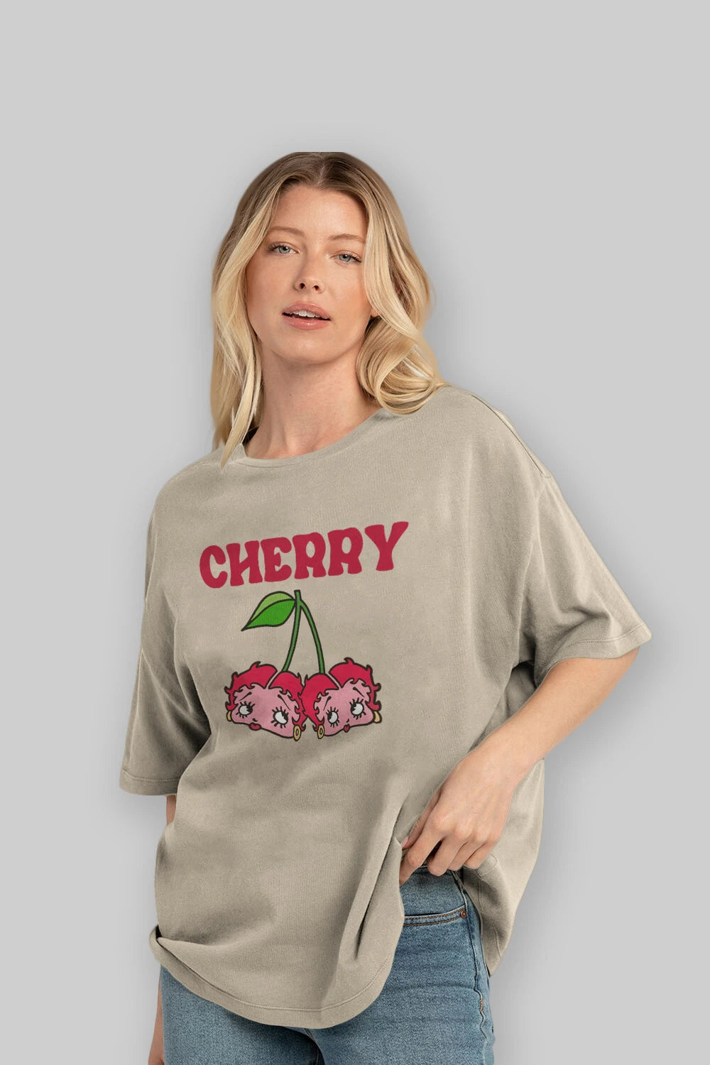 Cherry Cherries 10 Ön Baskılı Oversize t-shirt Erkek Kadın Pamuk Bisiklet Yaka tişort