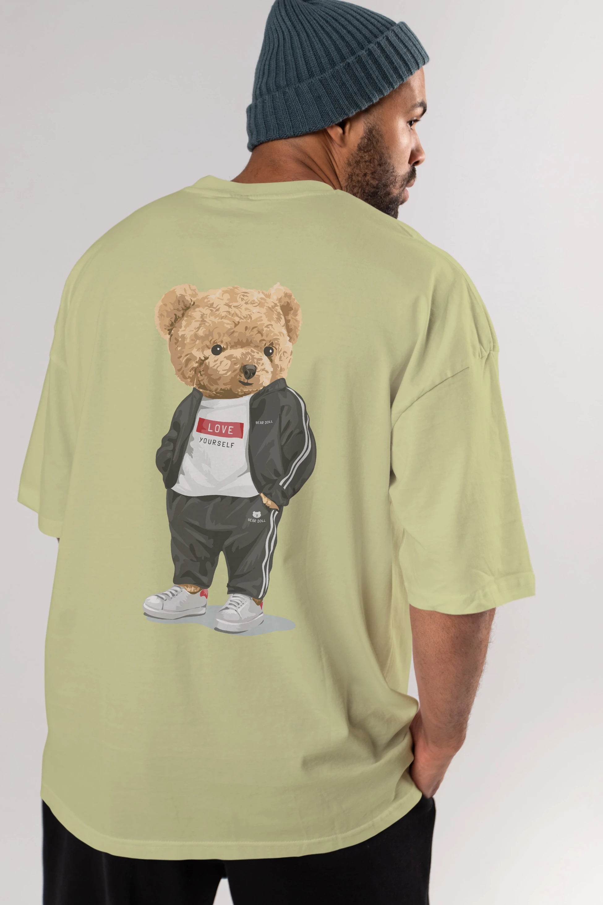 Teddy Bear Love Yourself Arka Baskılı Oversize t-shirt Erkek Kadın Unisex %100 Pamuk