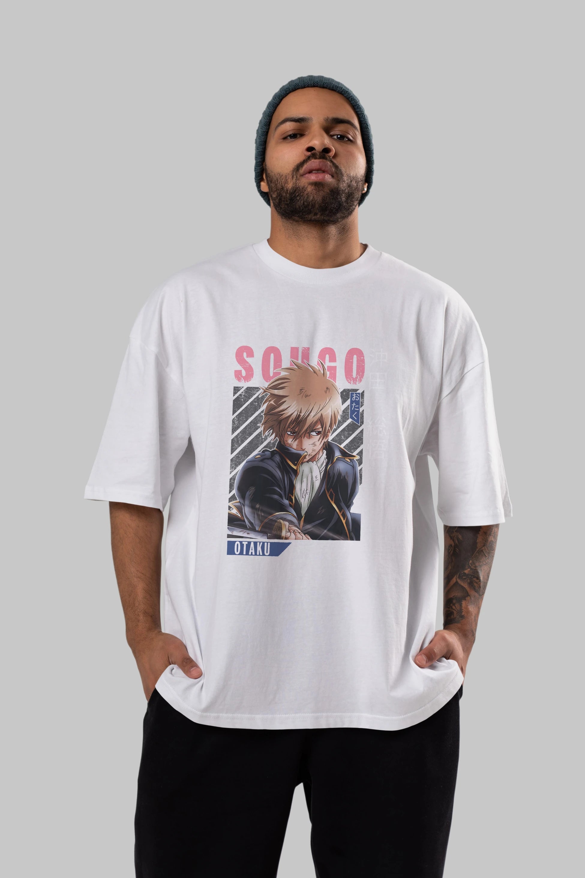 Sougo Okita GINTAMA Anime Ön Baskılı Oversize t-shirt %100 pamuk Erkek Kadın Unisex