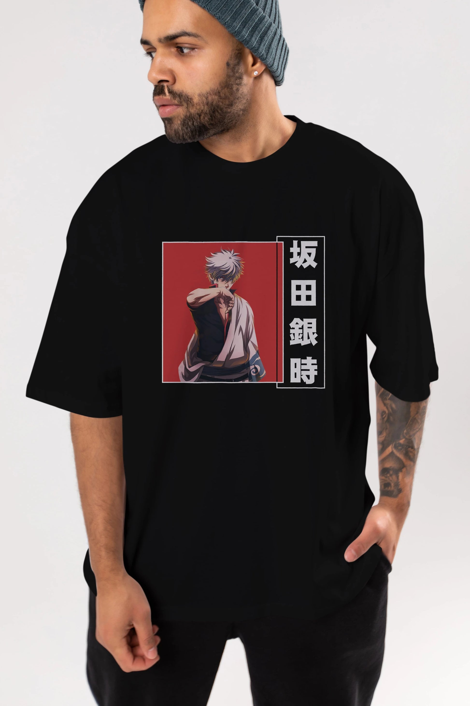 Gintoki Sakata GINTAMA 1 Anime Ön Baskılı Oversize t-shirt %100 pamuk Erkek Kadın Unisex