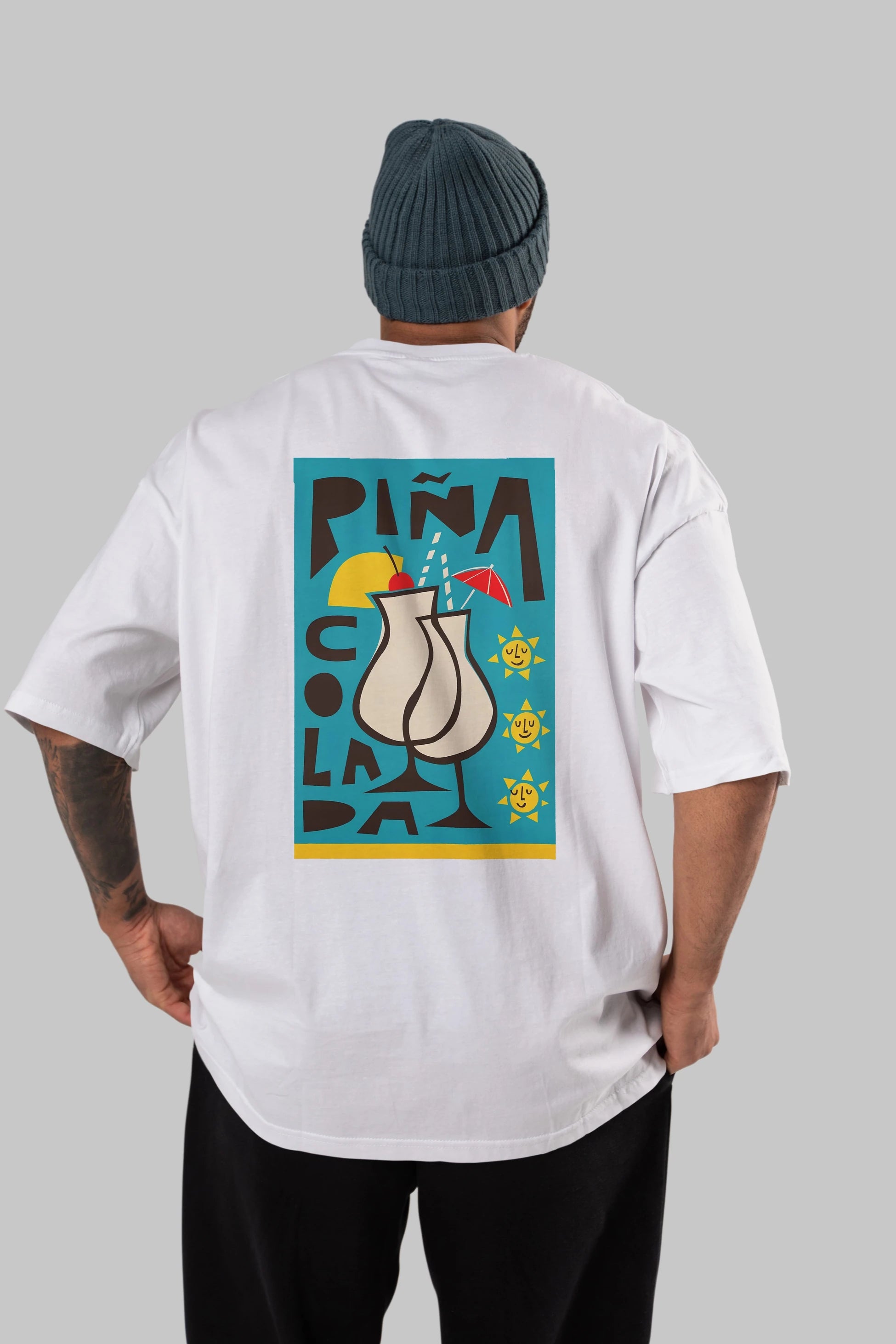 Pina Colada 4 Arka Baskılı Oversize t-shirt Erkek Kadın Unisex %100 Pamuk Bisiklet Yaka tişort
