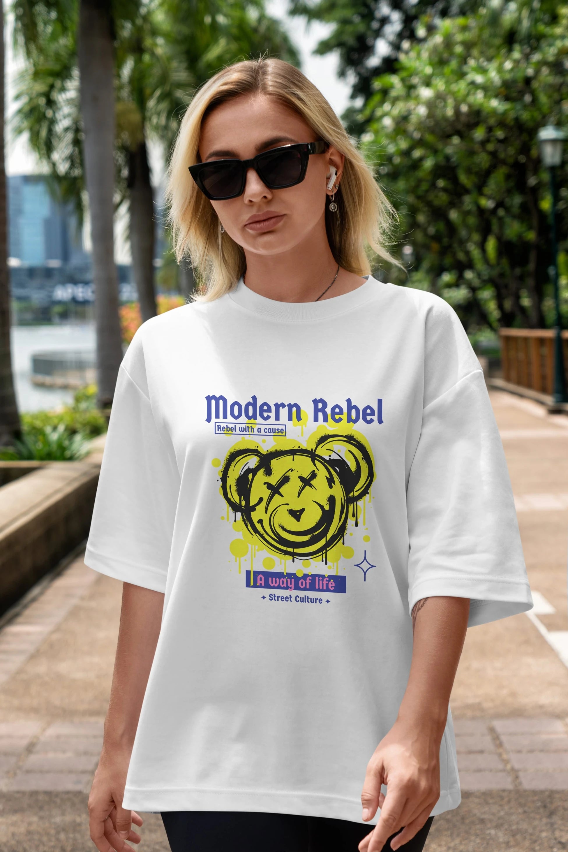 Modern Rebel Bear Ön Baskılı Oversize t-shirt Erkek Kadın Unisex