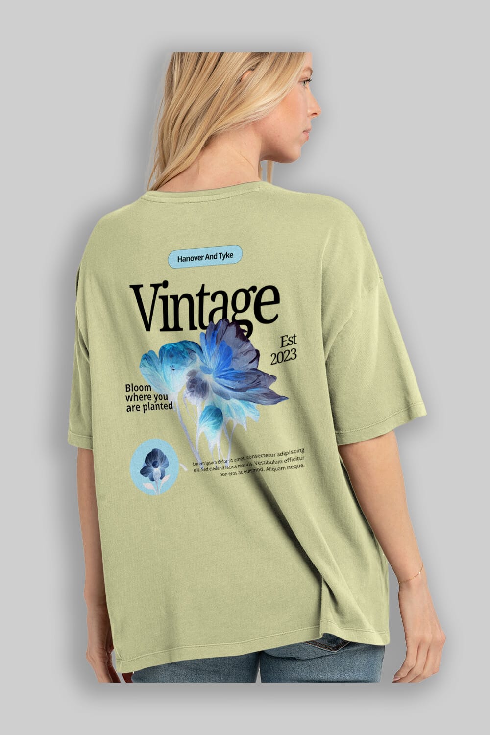 Vintage Çiçek Arka Baskılı Oversize t-shirt Erkek Kadın Unisex